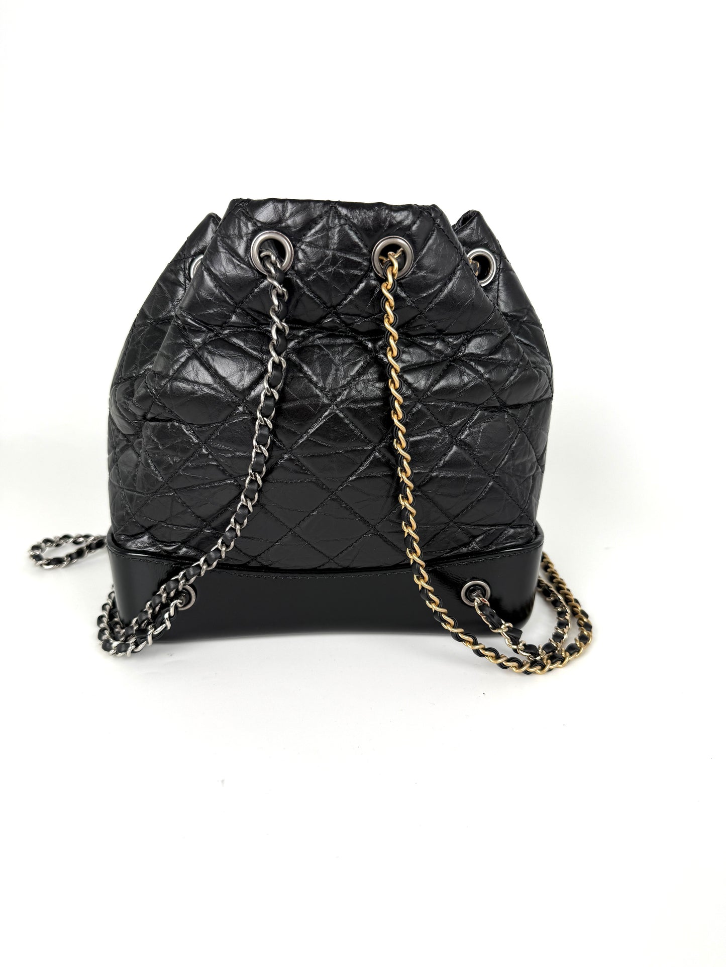 CHANEL Gabrielle Small Quilted Aged Calfskin Leather Black Backpack Bag