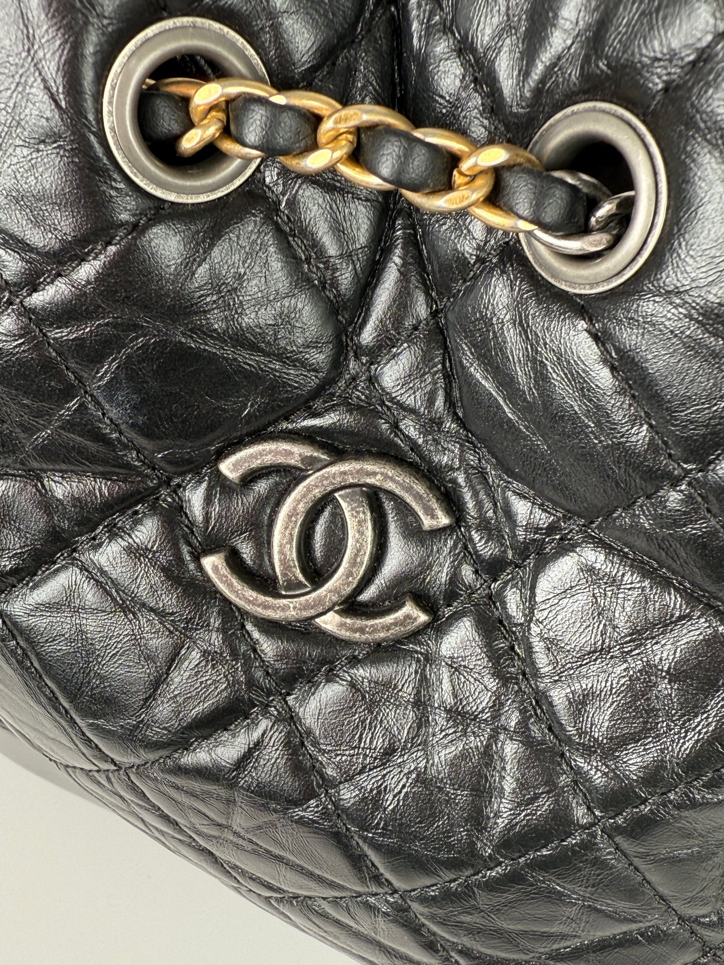 CHANEL Gabrielle Small Quilted Aged Calfskin Leather Black Backpack Bag