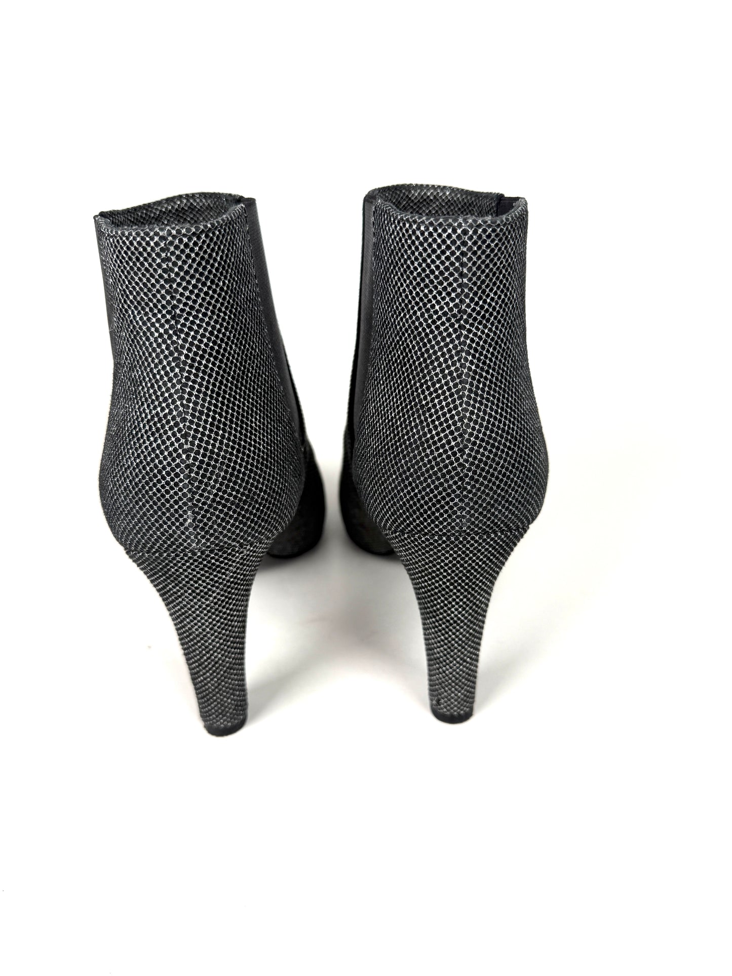 CHANEL Black Silver Tweed CC Logo Ankle Booties Boots 40 9.5