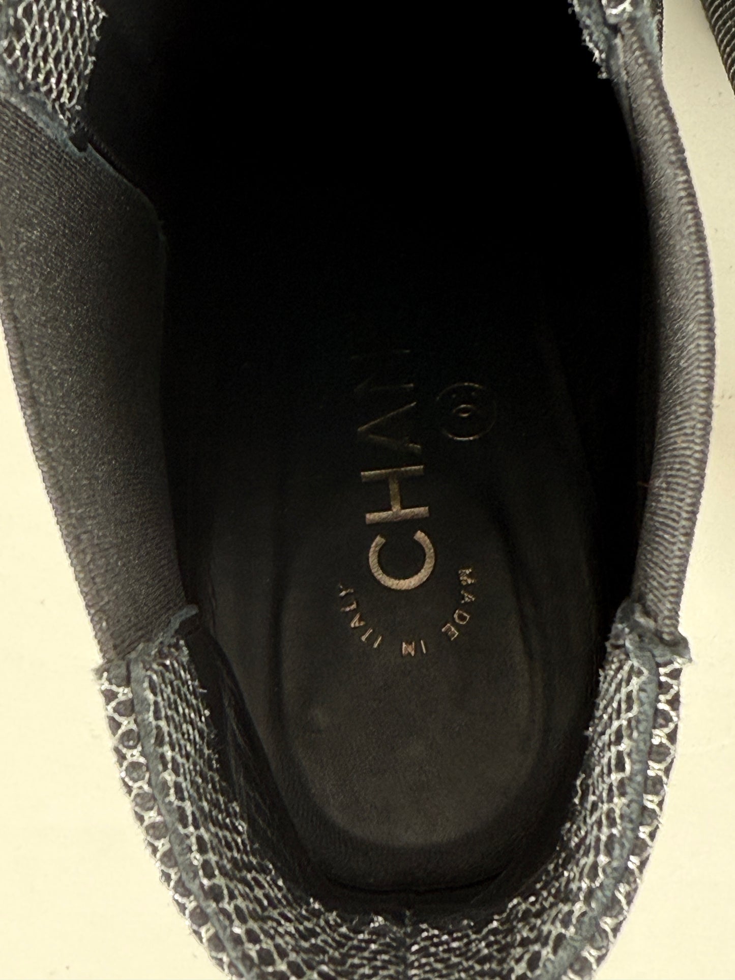 CHANEL Black Silver Tweed CC Logo Ankle Booties Boots 40 9.5