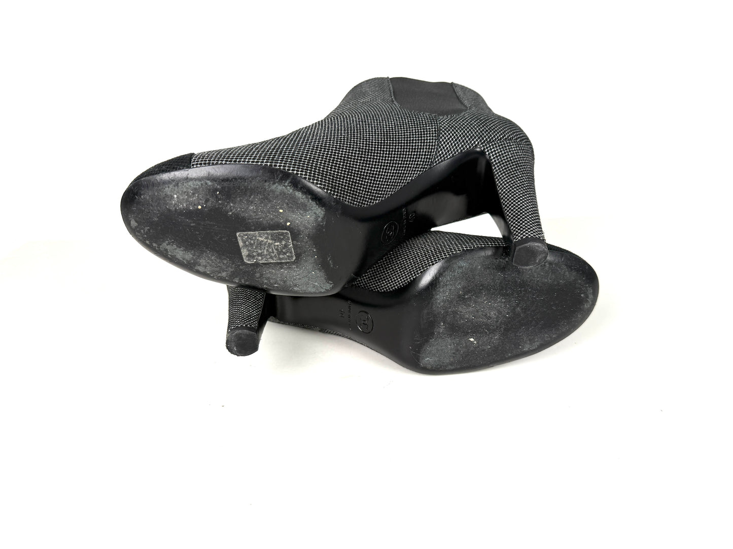CHANEL Black Silver Tweed CC Logo Ankle Booties Boots 40 9.5