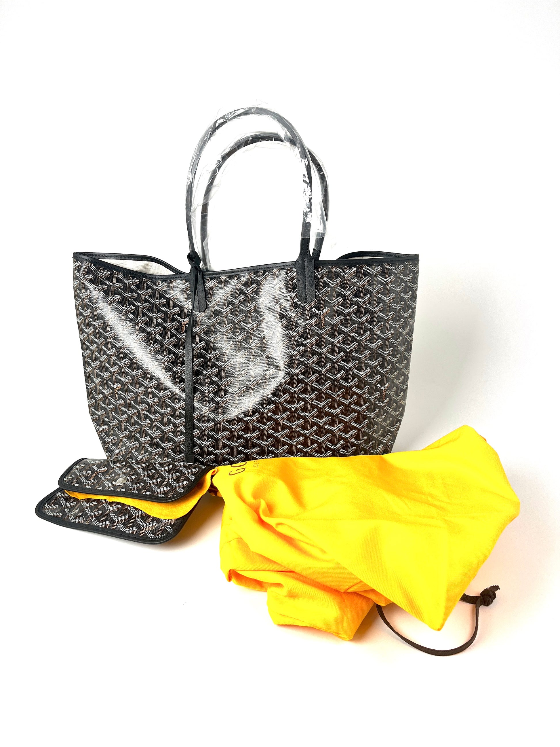 New GOYARD Goyardine Saint Louis PM Black Tote Bag with Pouch