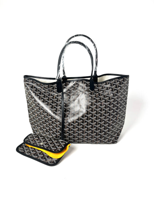 New GOYARD Goyardine Saint Louis PM Black Tote Bag with Pouch