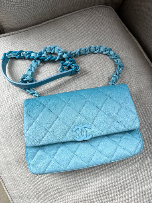 CHANEL My Everything Incognito Medium Blue Ombre Shaded Quilted Shiny Caviar Flap Crossbody Bag