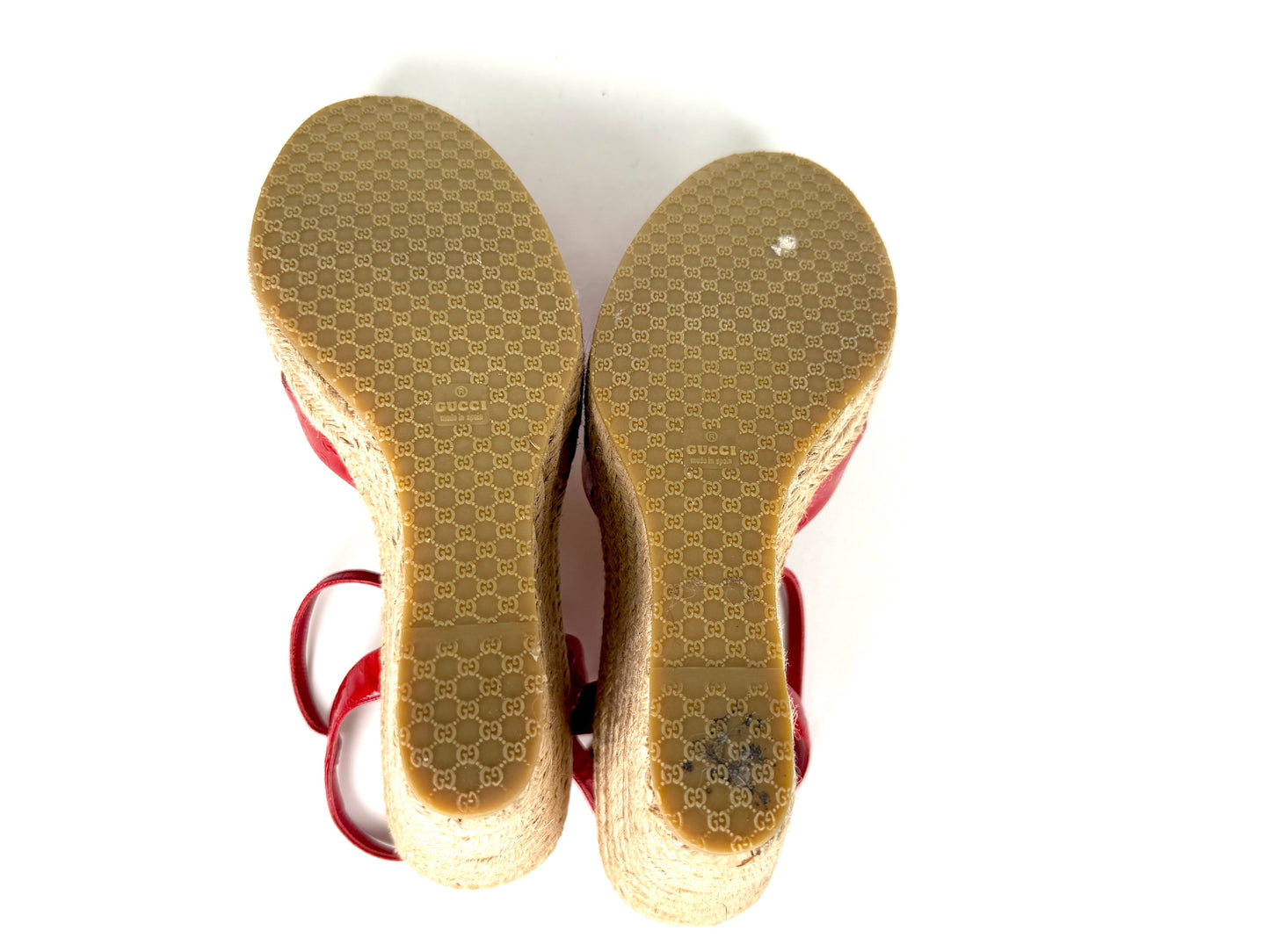 Gucci Micro GG Red Patent Leather Platform Wedge Sandals Heels 39.5 9.5