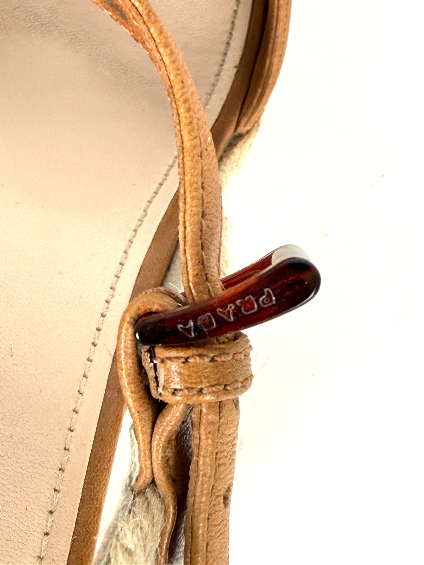 PRADA Beige Bow Leather Raffia Platform Wedge Sandals Heels 39 9