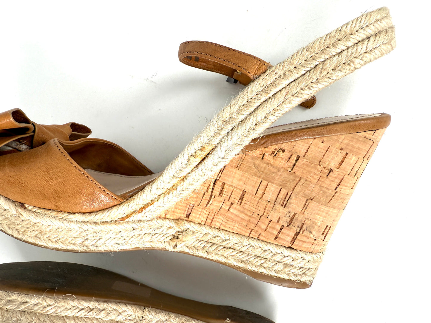 PRADA Beige Bow Leather Raffia Platform Wedge Sandals Heels 39 9