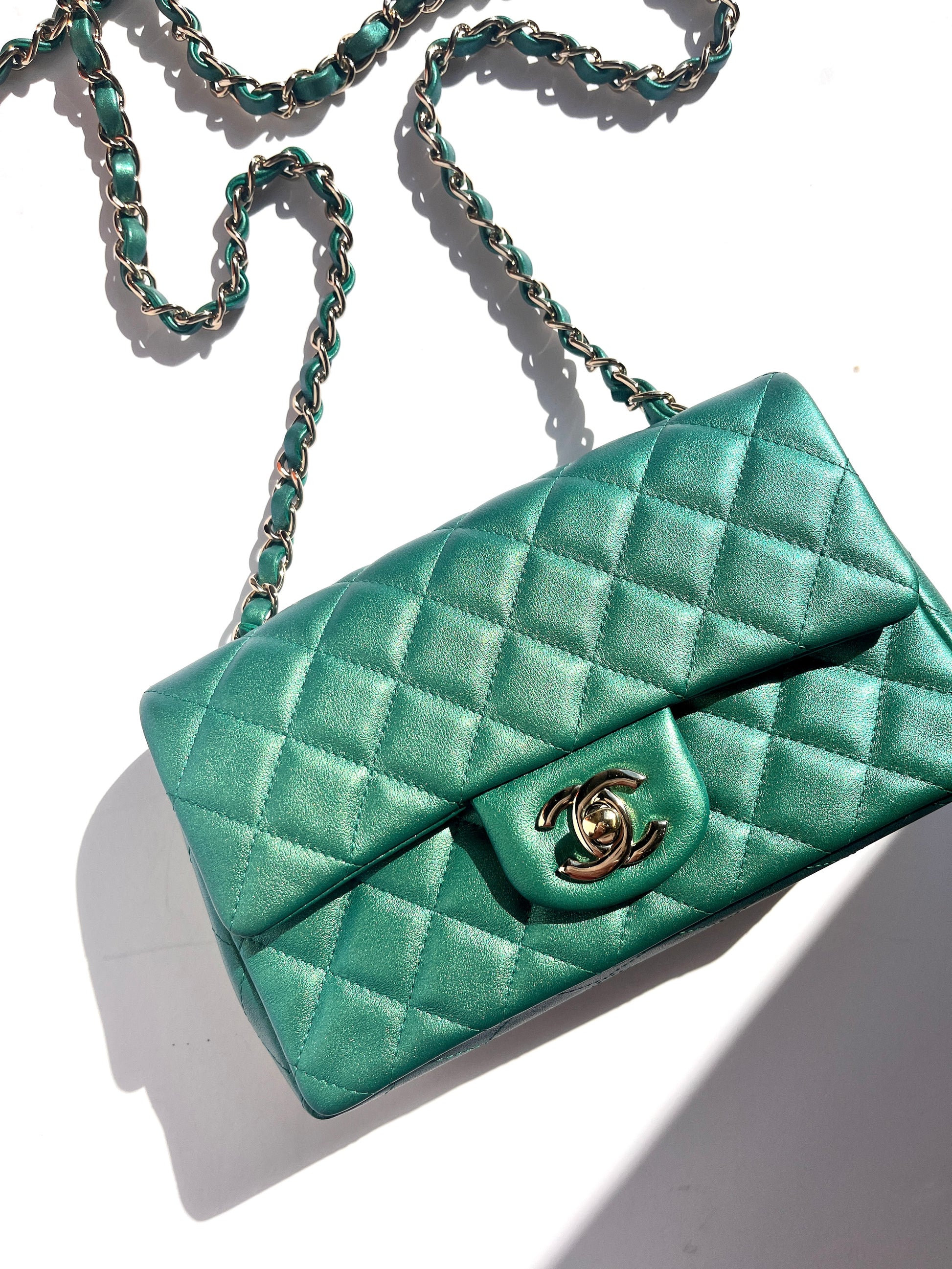 CHANEL Iridescent Green 2022 Rectangular Mini Flap Bag