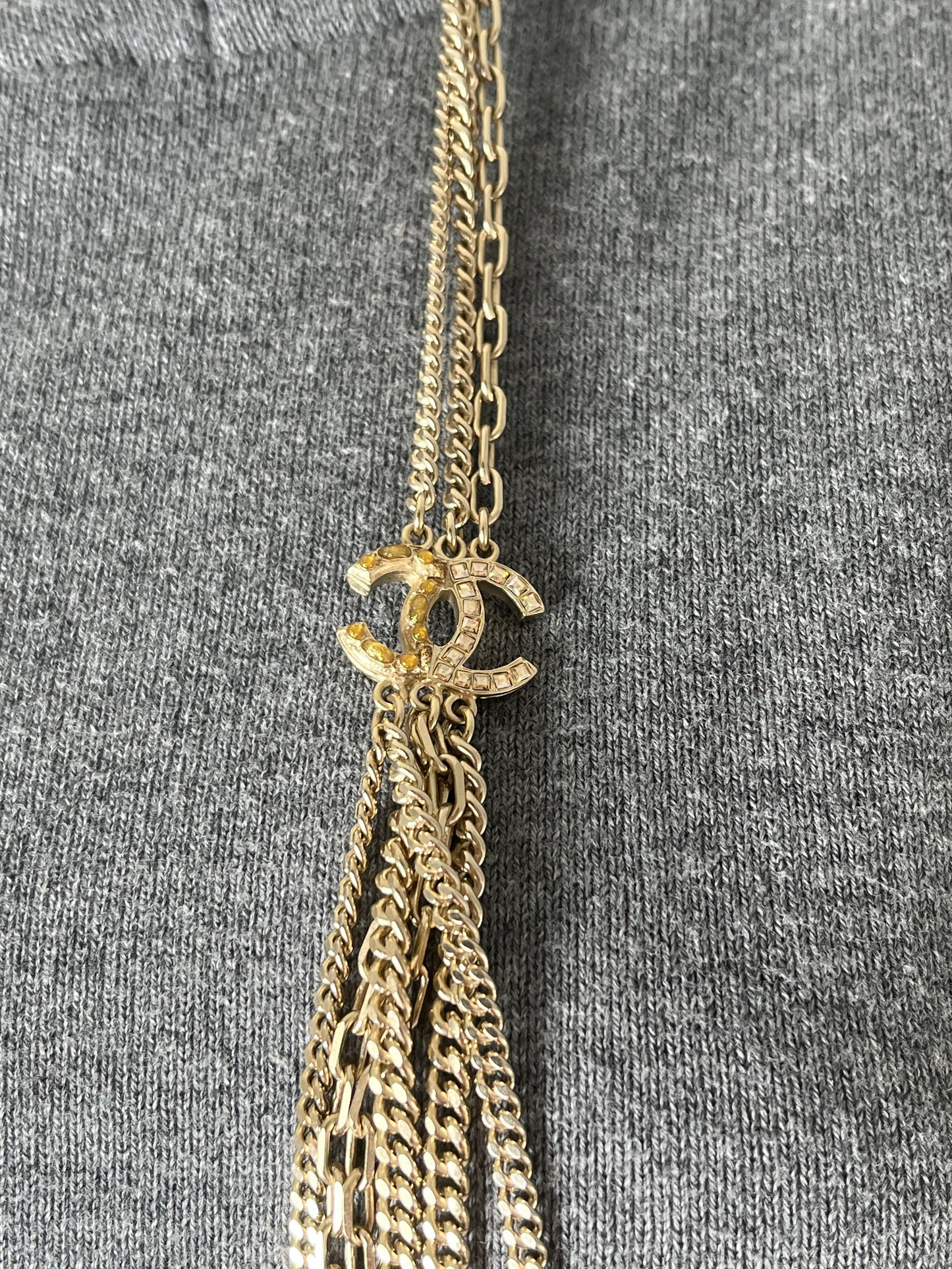 CHANEL Gold Triple Strand Strass 2016 Long Necklace