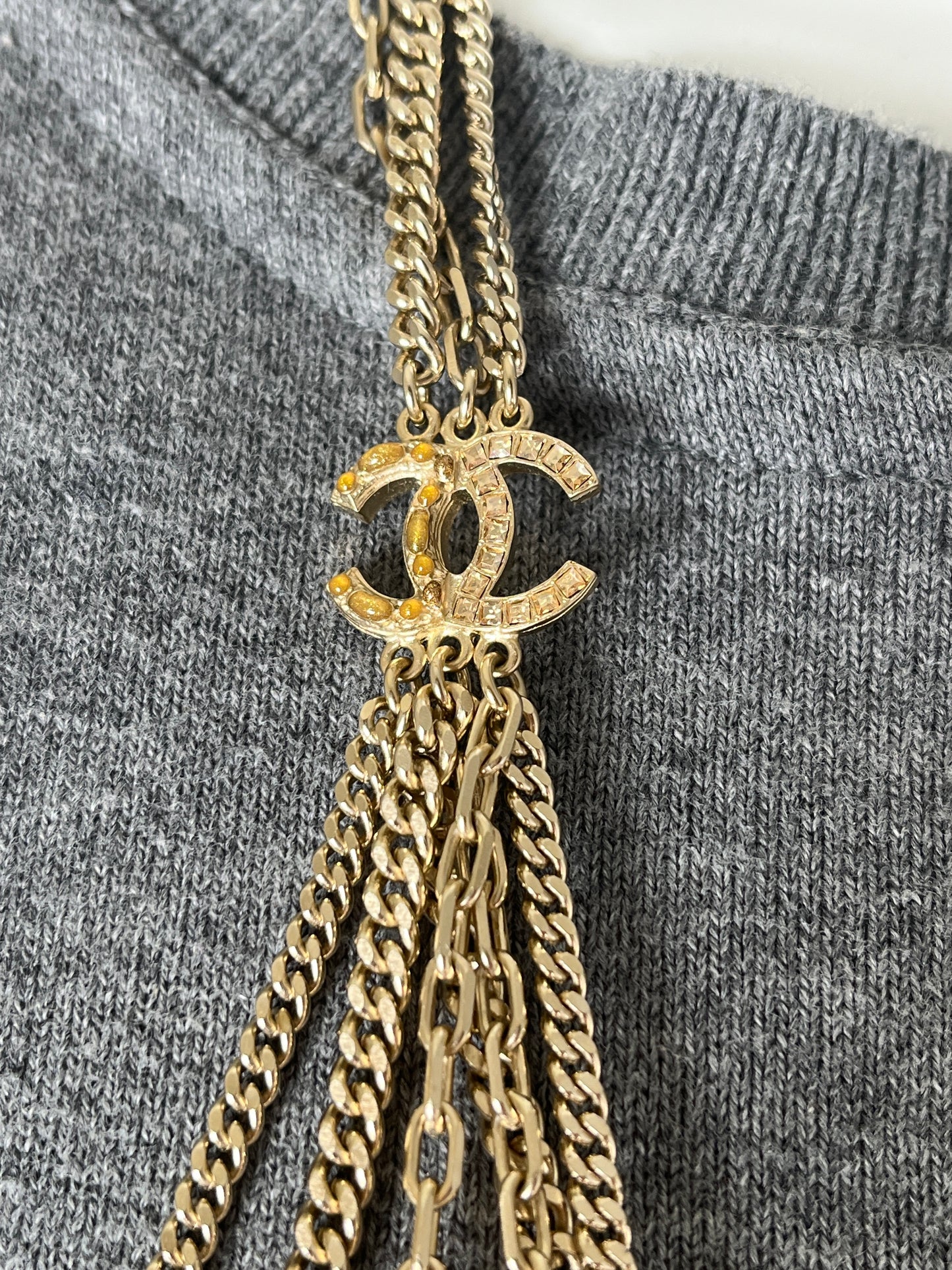 CHANEL Gold Triple Strand Strass 2016 Long Necklace