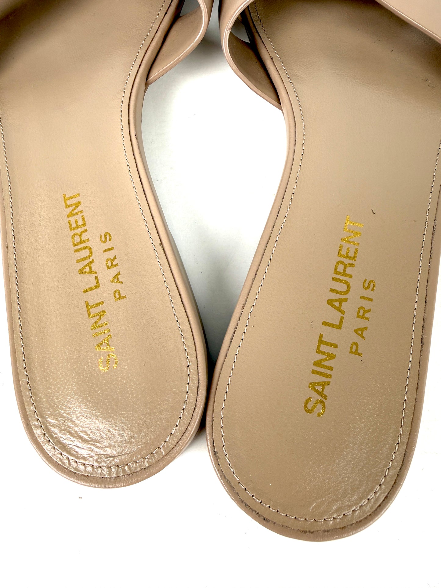 Saint Laurent Tribute Neutral Beige Calfskin Leather Slip on Slide Sandals 37, 6.5