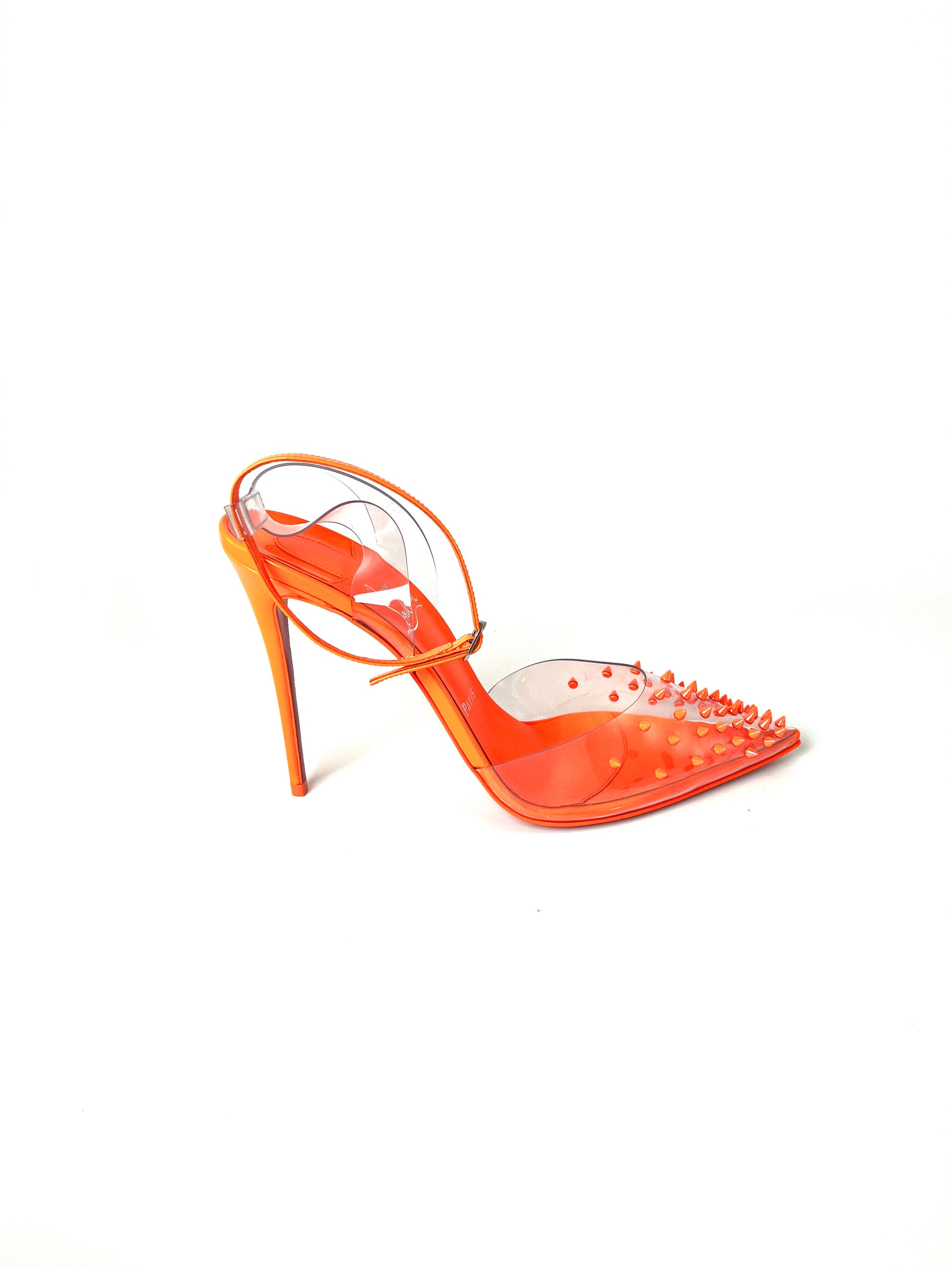 New Christian Louboutin Spikoo Neon Fluo Orange Perle PVC Pumps Heels 39.5 9