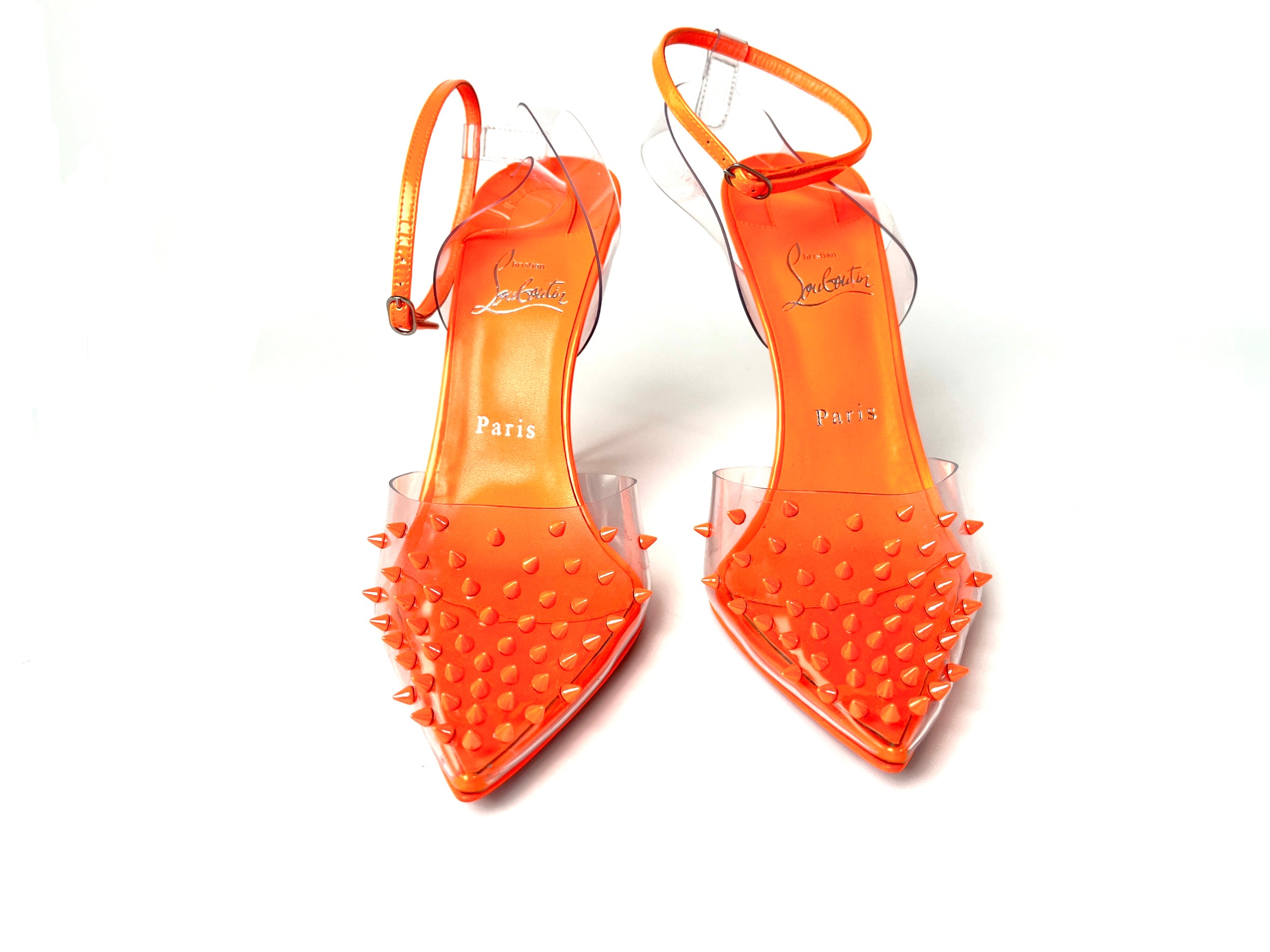 New Christian Louboutin Spikoo Neon Fluo Orange Perle PVC Pumps Heels Fashion Reloved