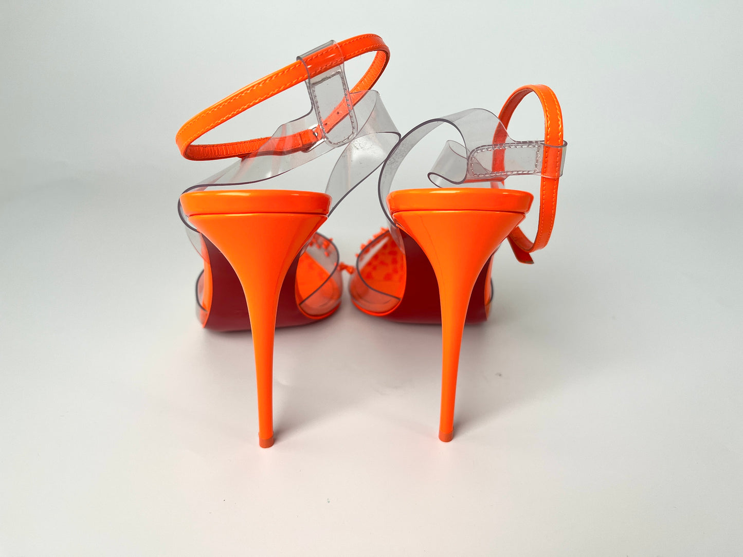 New Christian Louboutin Spikoo Neon Fluo Orange Perle PVC Pumps Heels 39.5 9