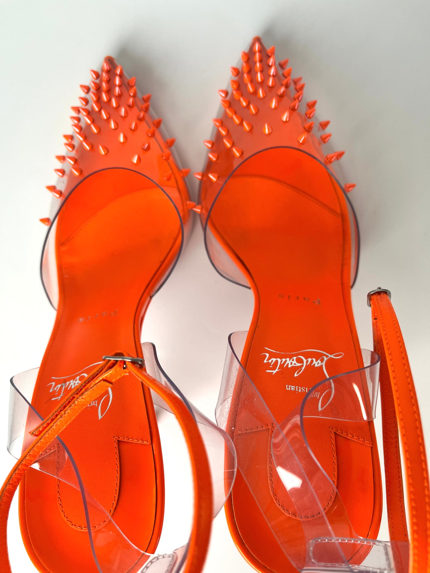 New Christian Louboutin Spikoo Neon Fluo Orange Perle PVC Pumps Heels 39.5 9