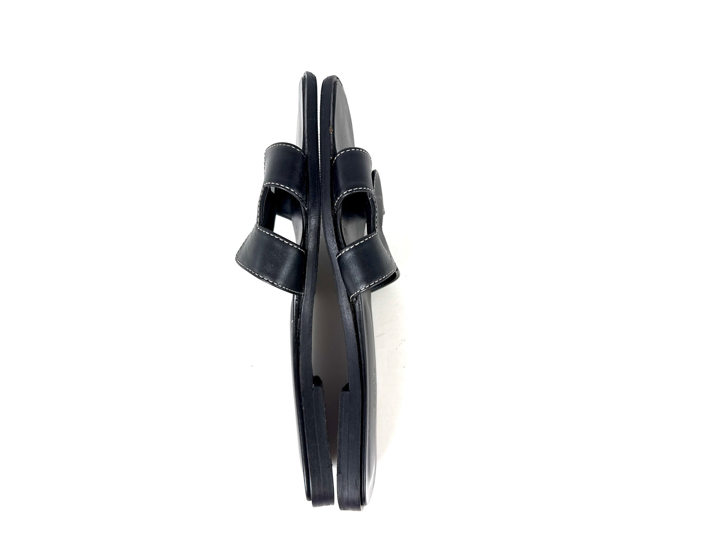 Hermes Vintage Oran Black  Leather Slip on Slide Sandals 37, 6.5