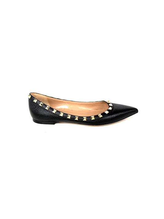 Valentino Garavani Rockstud Black Leather Pointed Toe Flats 36.5, 6.5