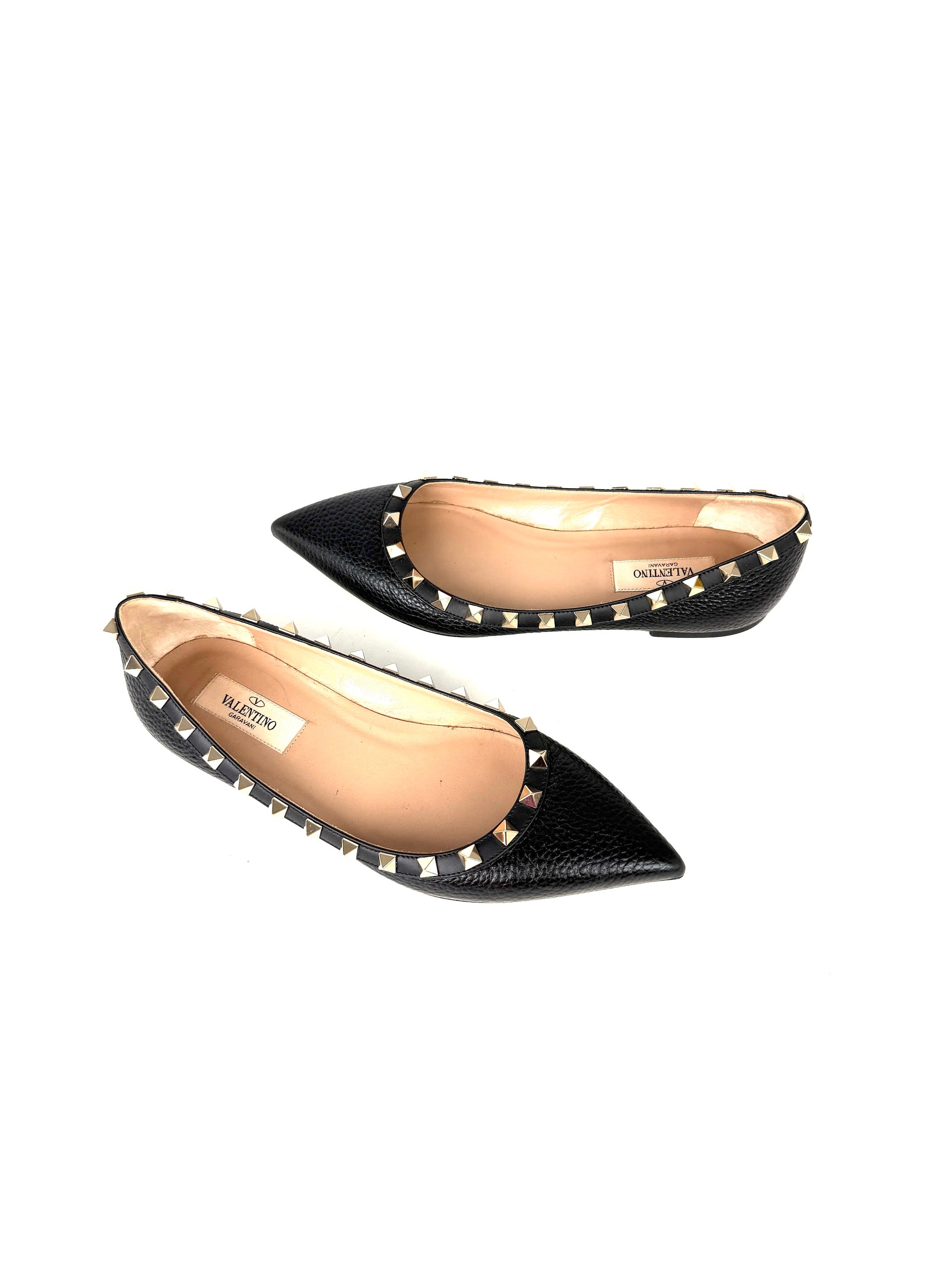 Valentino Garavani Rockstud Black Leather Pointed Toe Flats 36.5, 6.5