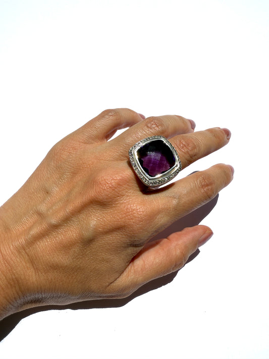 DAVID YURMAN Albion Amethyst Diamond Sterling Silver Large Cocktail Ring 6.25