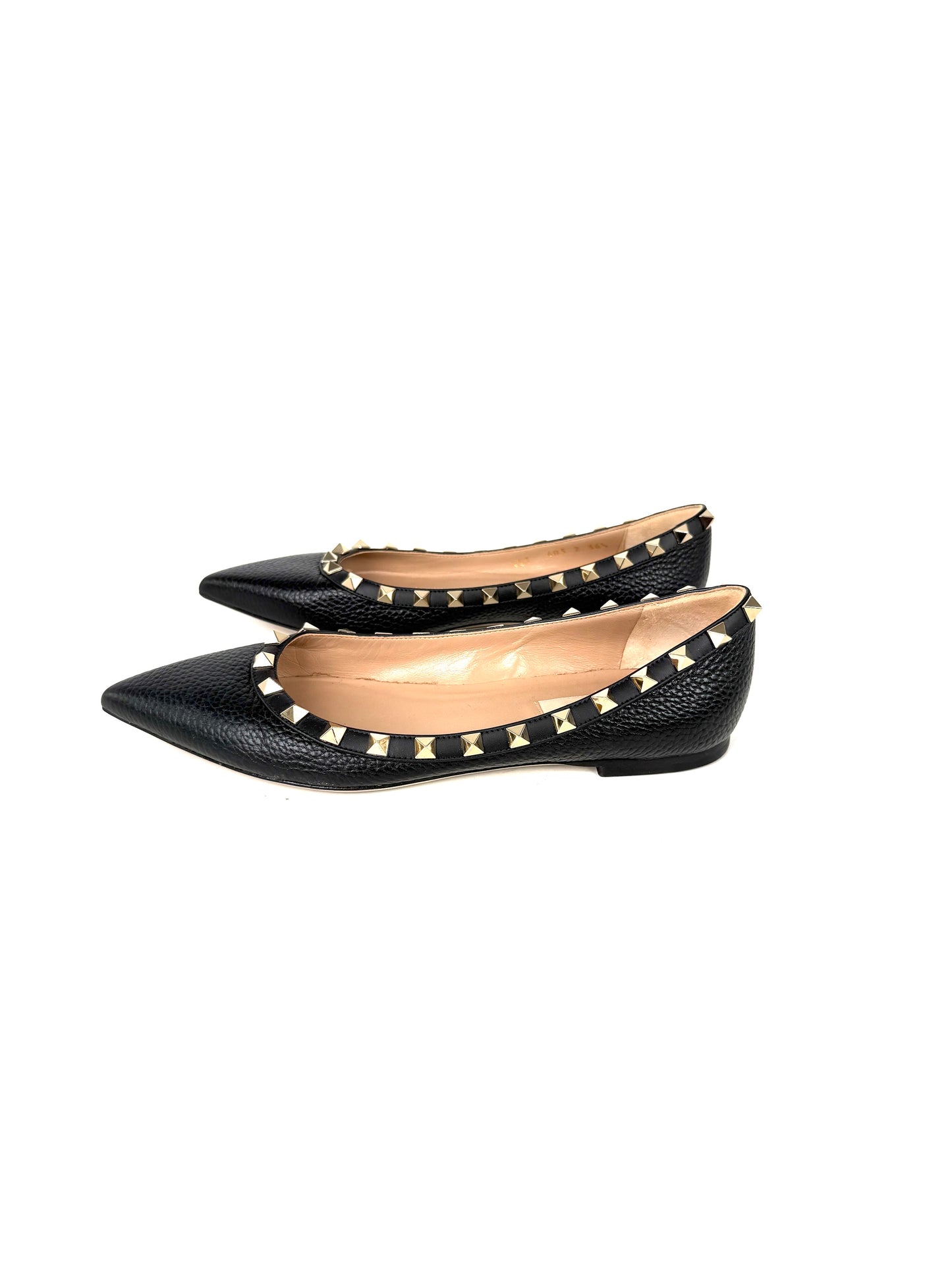 Valentino Garavani Rockstud Black Leather Pointed Toe Flats 36.5, 6.5
