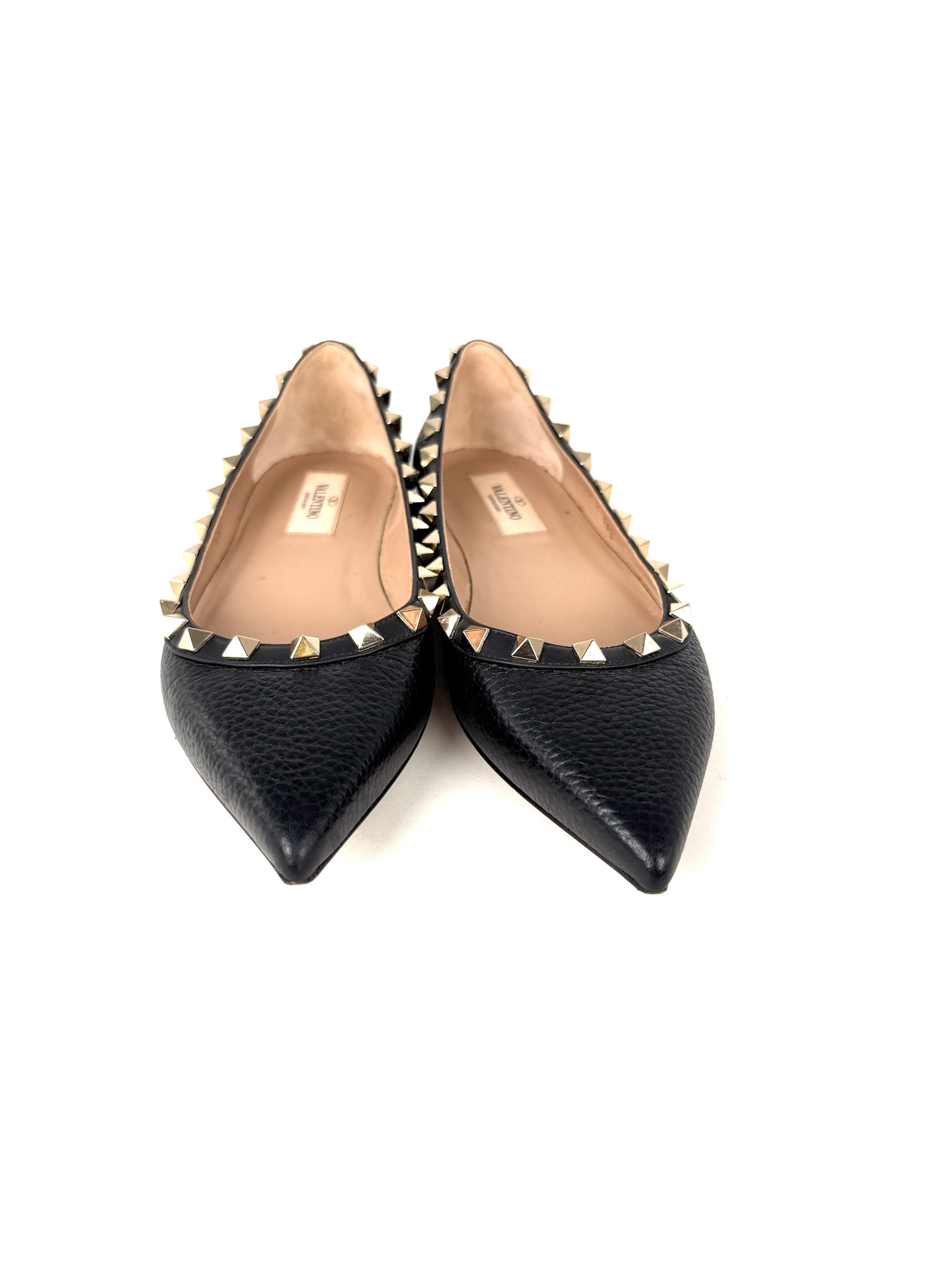 Valentino Garavani Rockstud Black Leather Pointed Toe Flats 36.5, 6.5