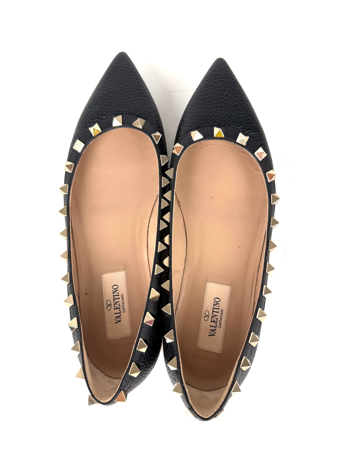 Valentino Garavani Rockstud Black Leather Pointed Toe Flats 36.5, 6.5
