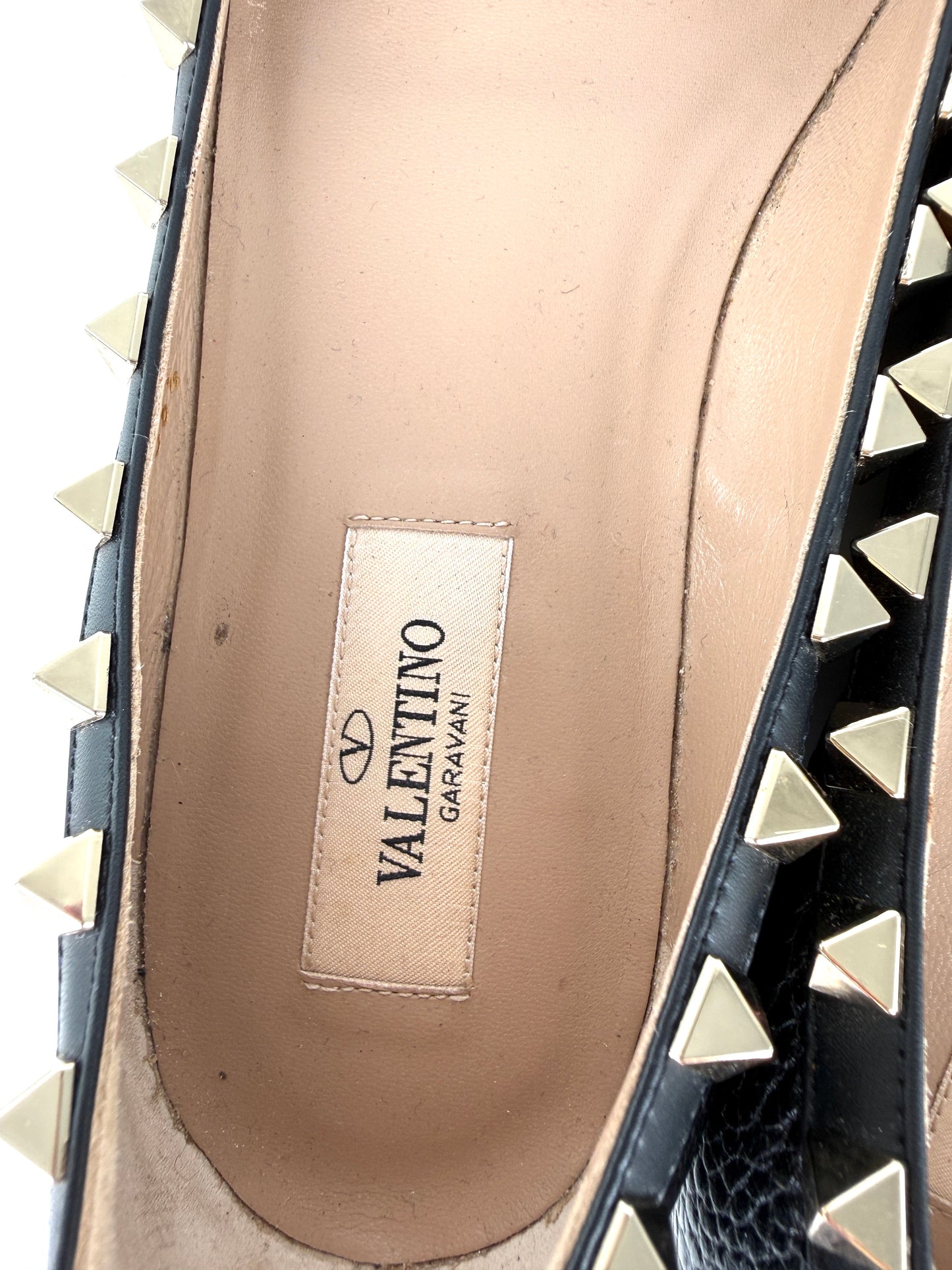 Valentino Garavani Rockstud Black Leather Pointed Toe Flats 36.5, 6.5