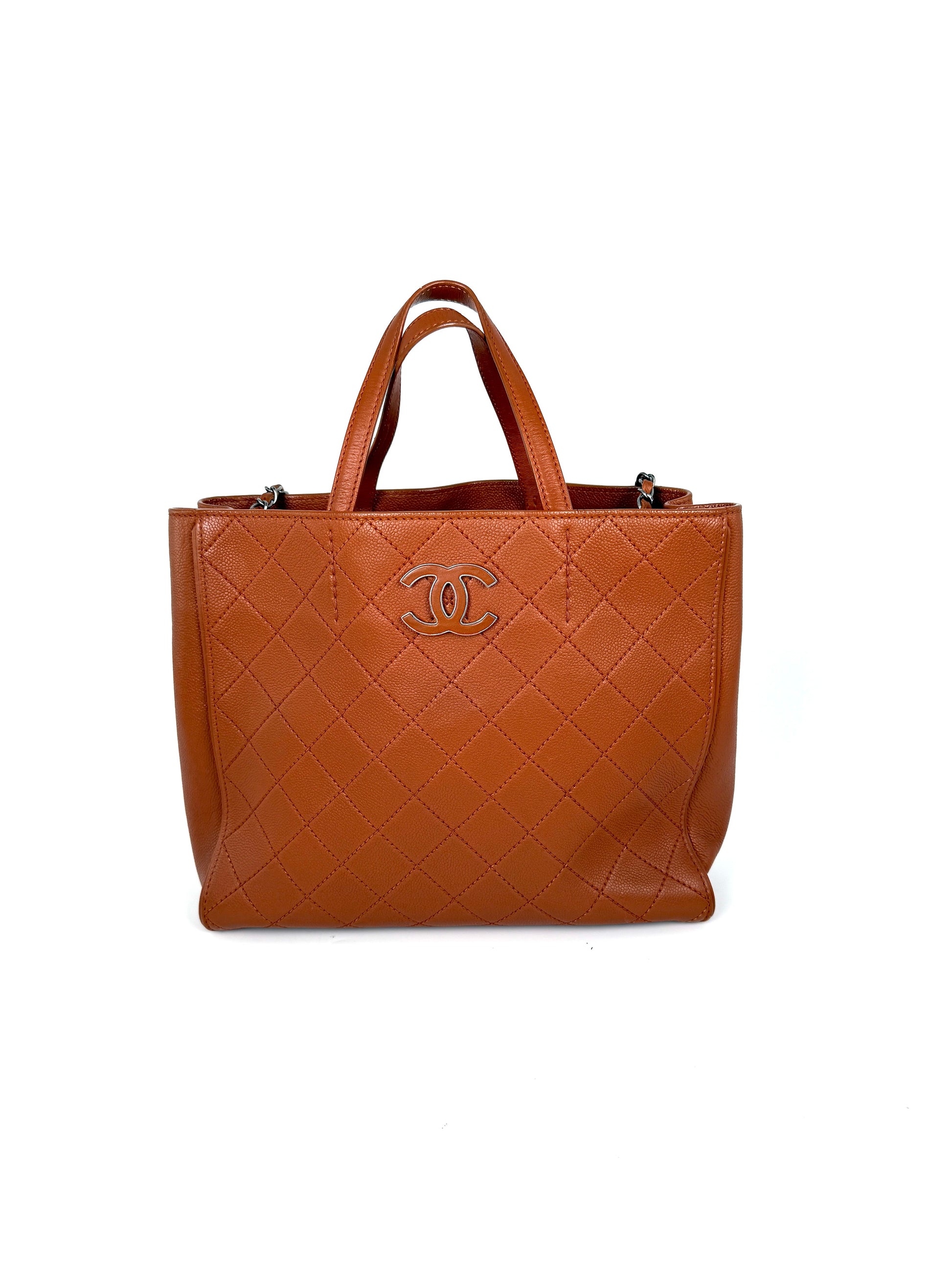 CHANEL Covered CC Quilted Caviar Brown Shopping Tote Bag