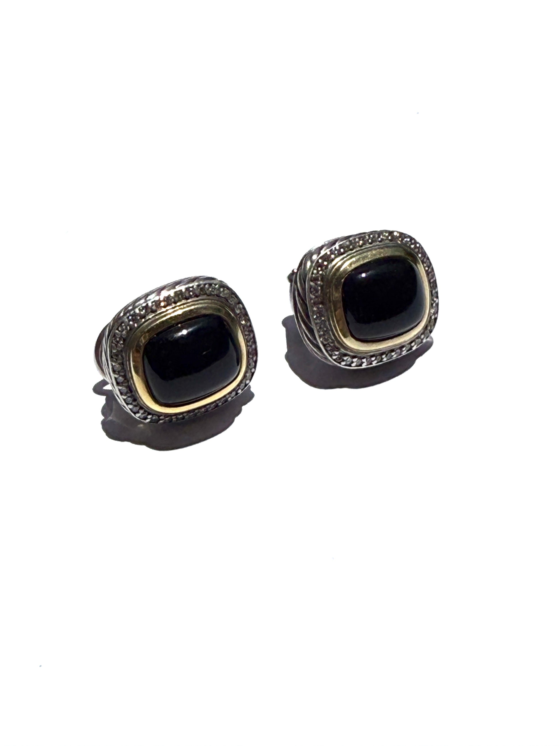 DAVID YURMAN Albion Onyx Diamond Silver 18k Gold Stud Earrings