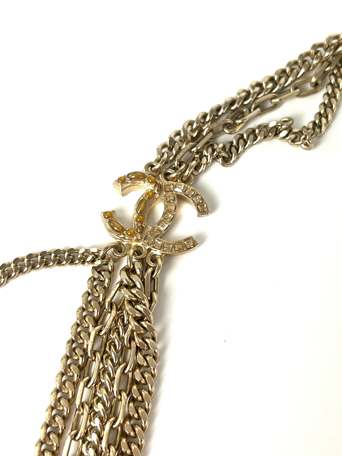 CHANEL Gold Triple Strand Strass 2016 Long Necklace