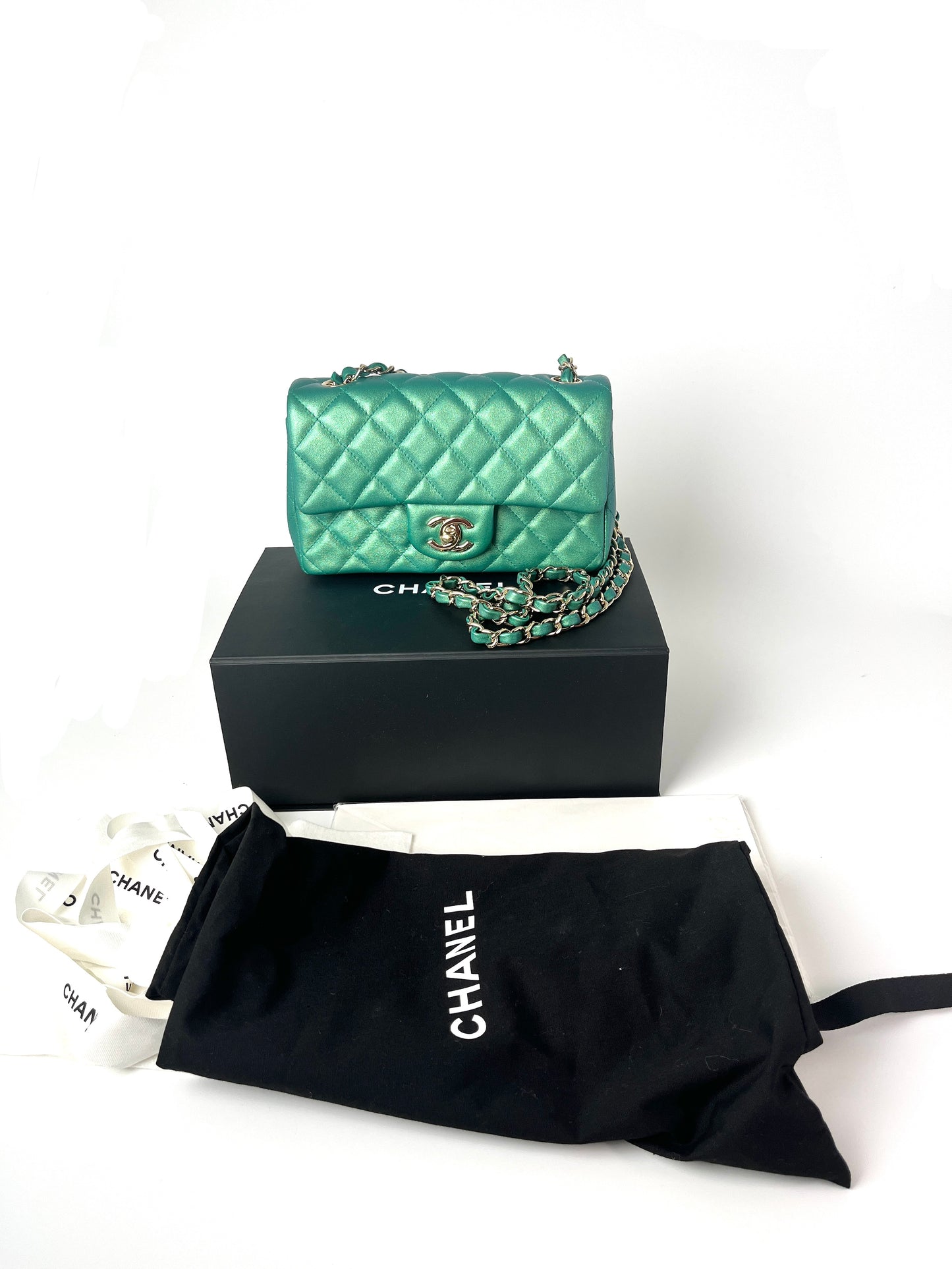 CHANEL Iridescent Green 2022 Rectangular Mini Flap Bag