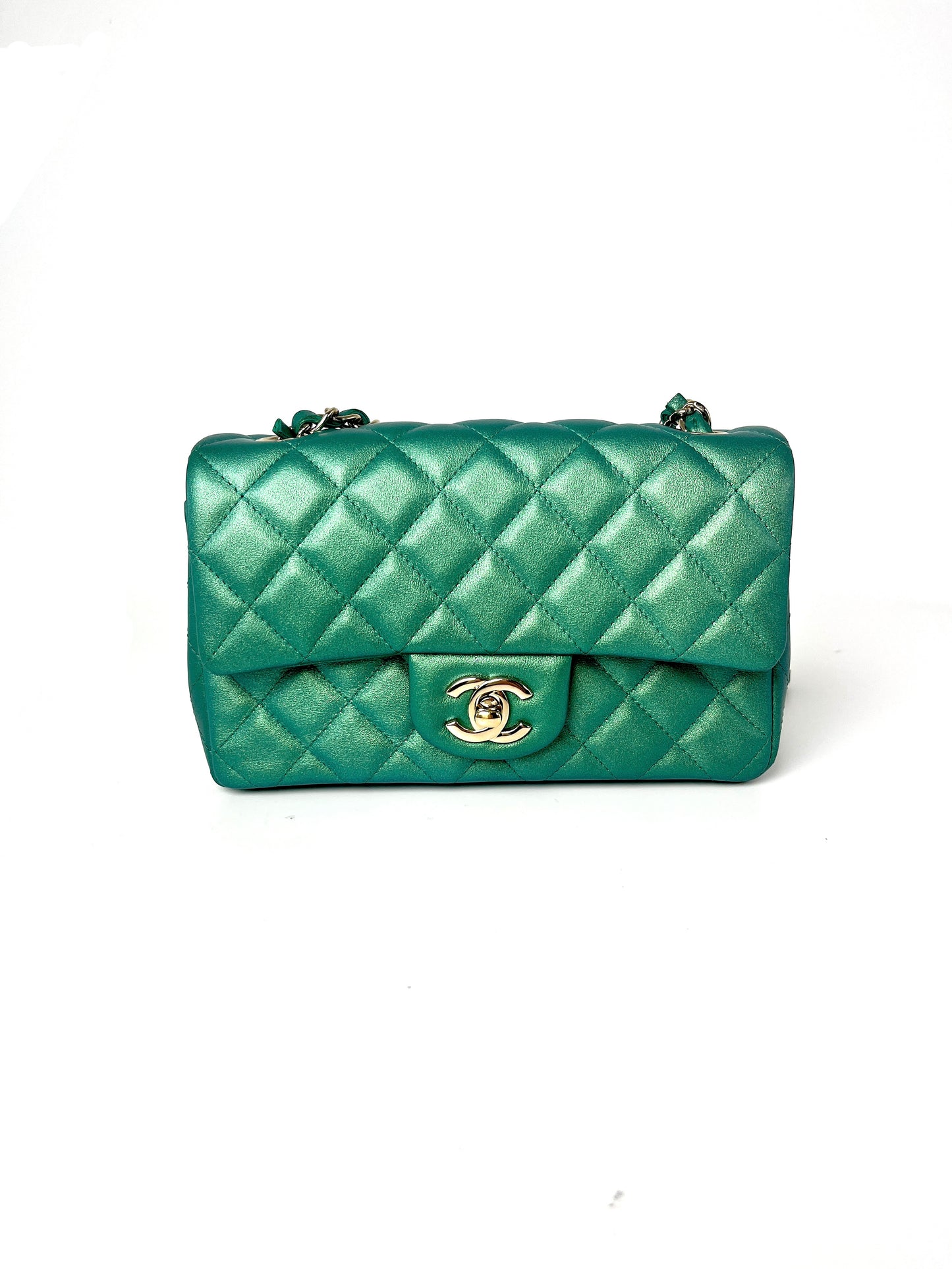 CHANEL Iridescent Green 2022 Rectangular Mini Flap Bag