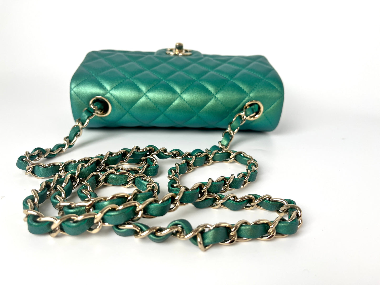 CHANEL Iridescent Green 2022 Rectangular Mini Flap Bag