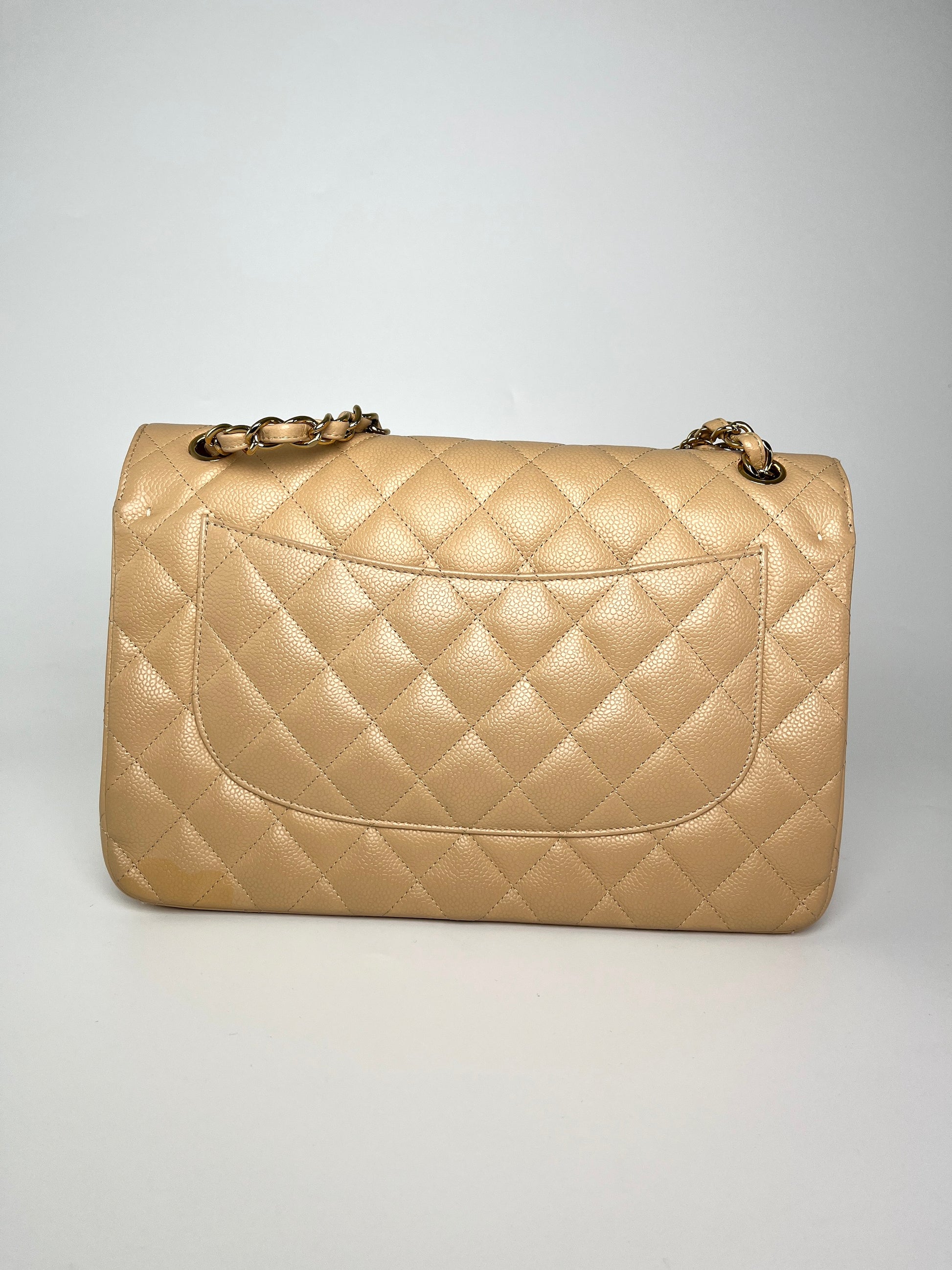 CHANEL Jumbo Classic Double Quilted Caviar Beige Leather Flap Bag