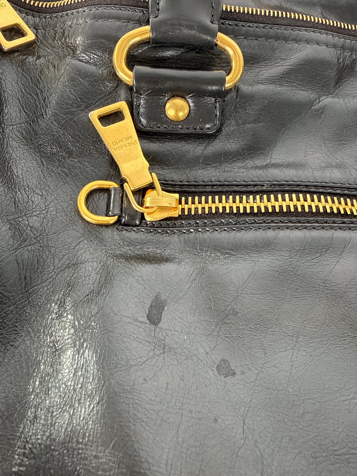 Prada Vitello Baltico Black Leather East West Tote Crossbody Bag