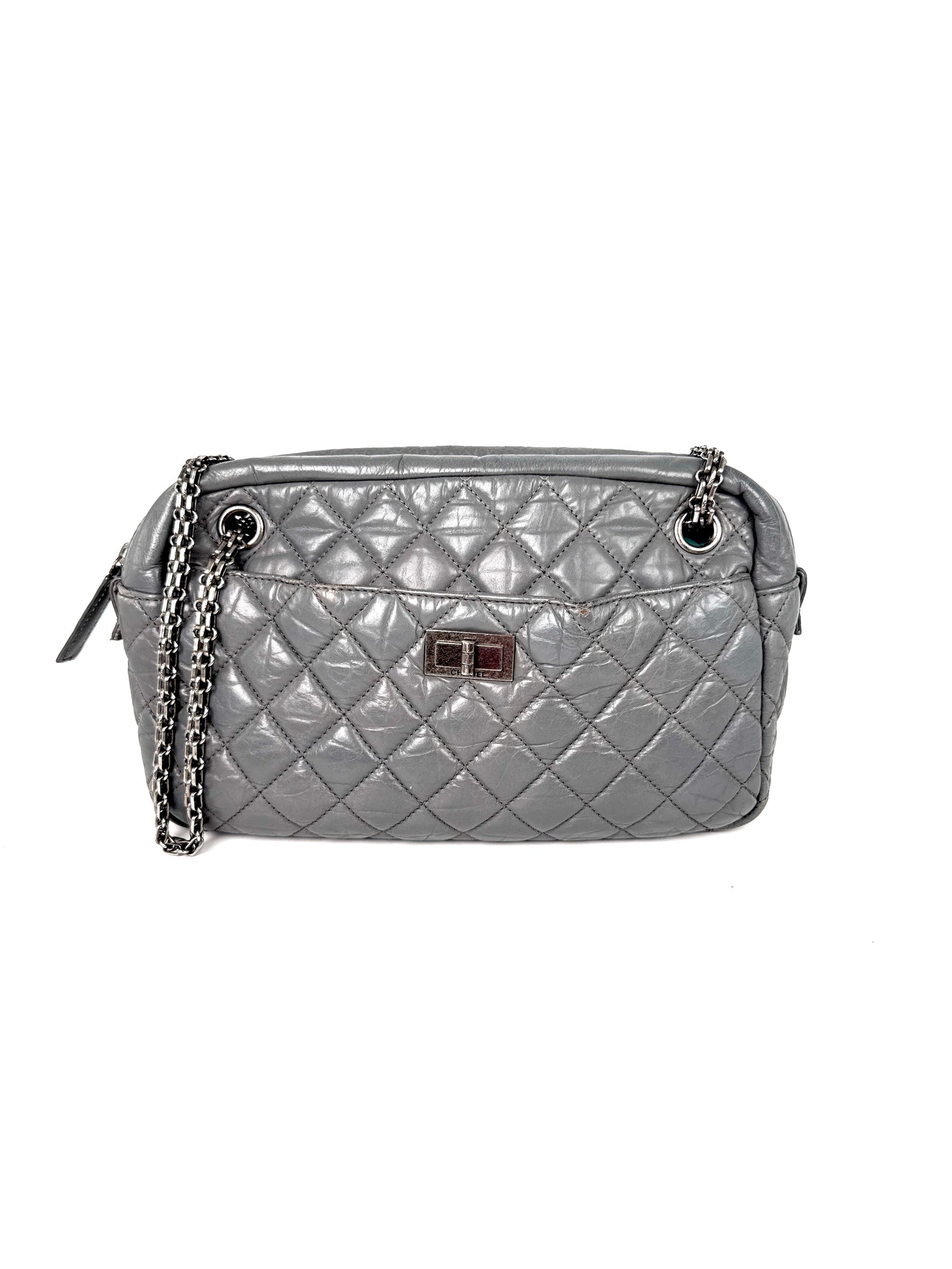 CHANEL Reissue Camera Quilted Gray Leather Crossbody Bag 