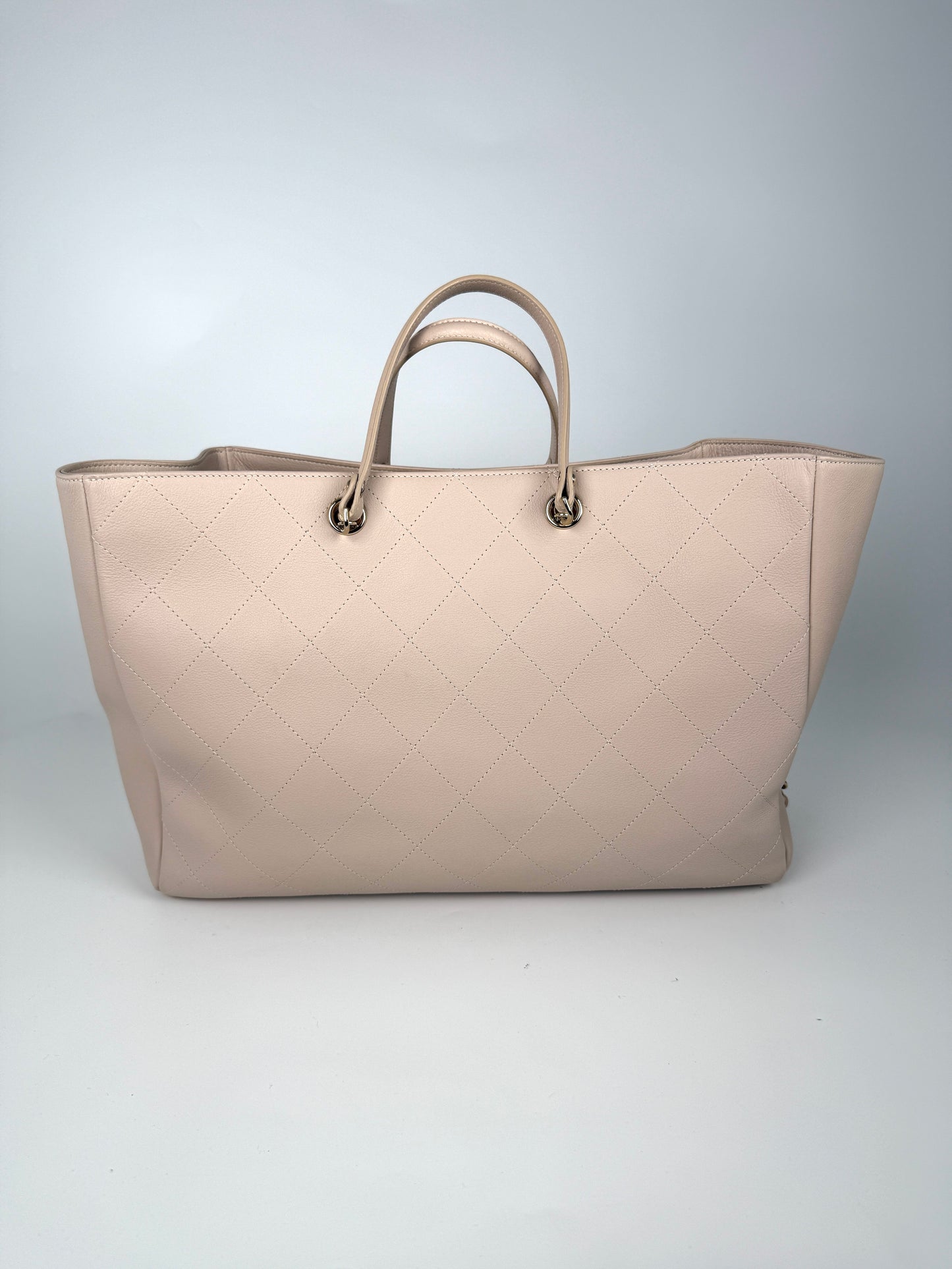 CHANEL Bullskin Stitched Cream Shopping Tote Bag