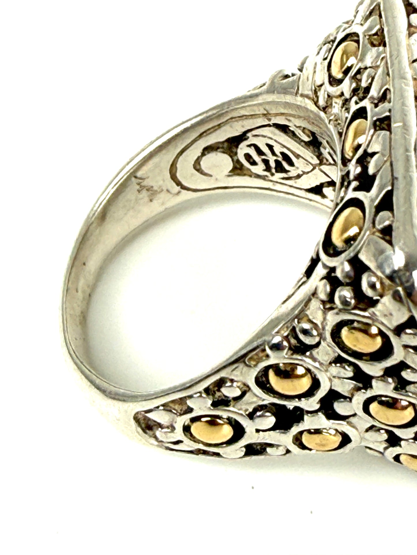 John Hardy Batu Sari Smoky Quartz Diamond Large Gold Sterling Silver Square Ring 7.25