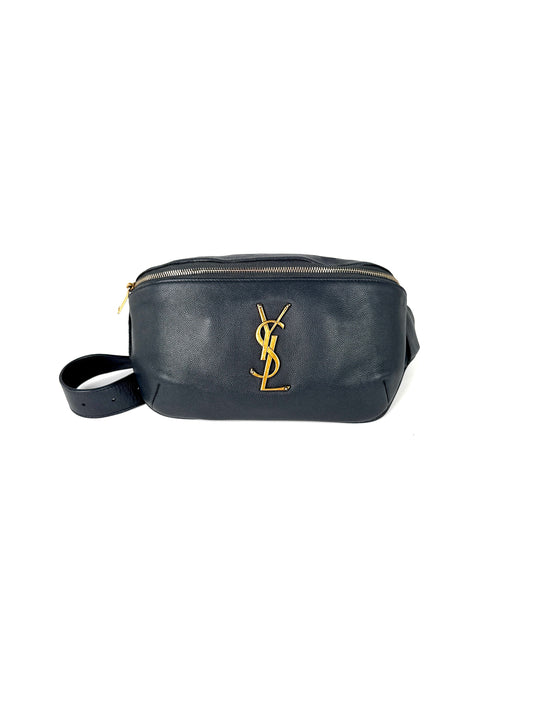 Saint Laurent YSL Cassandre Grain de Poudre Charcoal Leather Waist Belt Bag