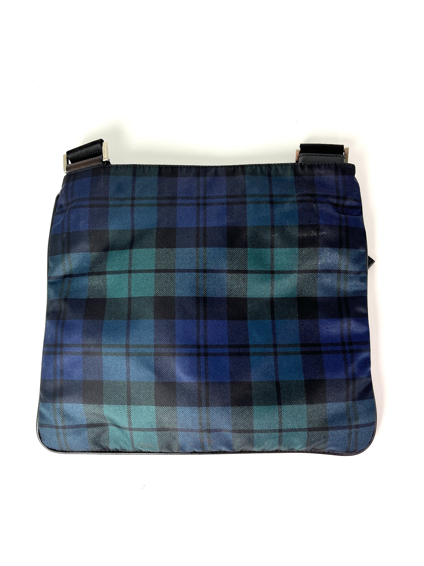 PRADA Nylon Tessuto Printed Plaid Black Green Blue Crossbody Messenger Bag