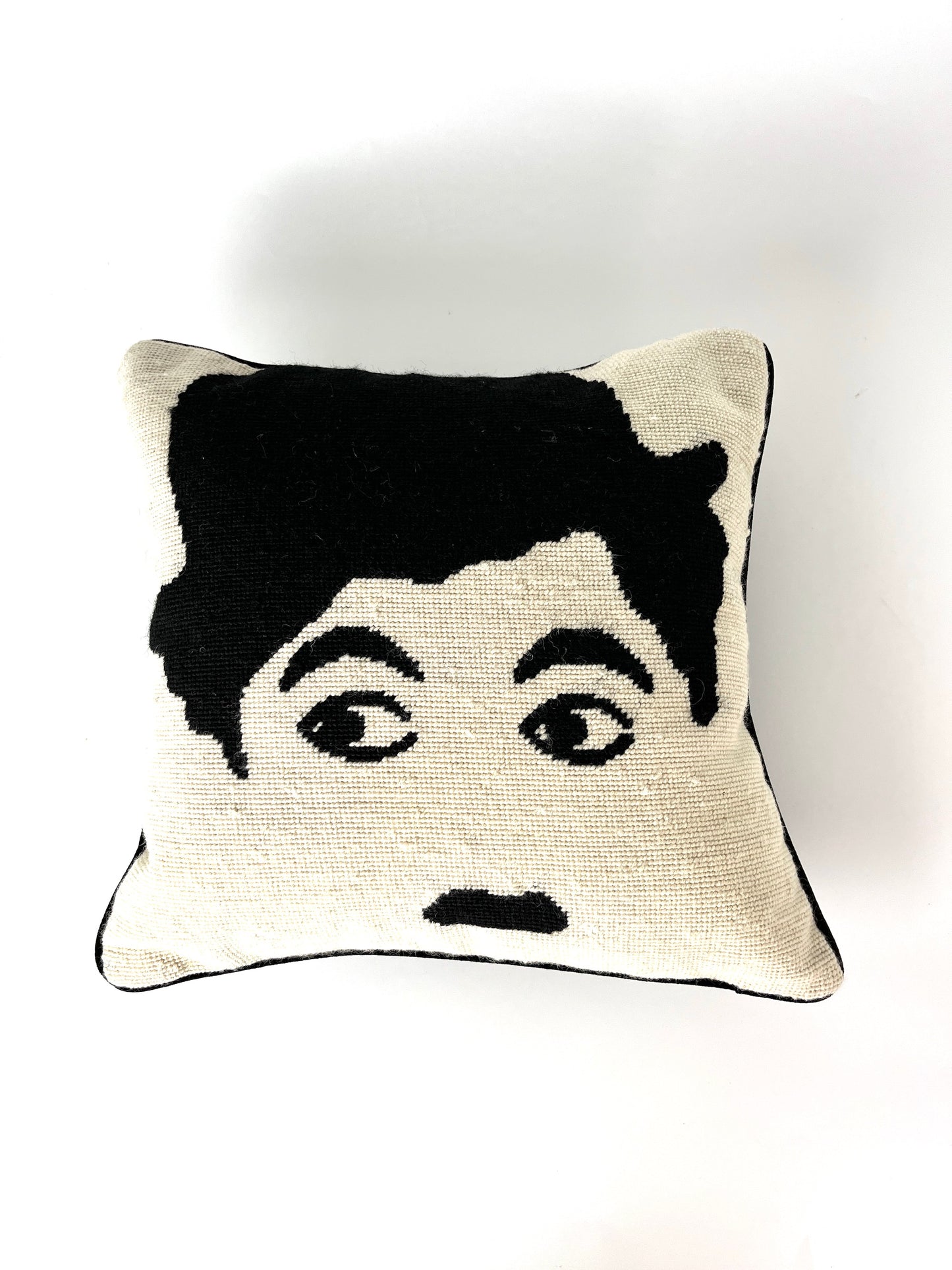 Jonathan Adler Face Needlepoint Black Cream Decorative Throw Pillow