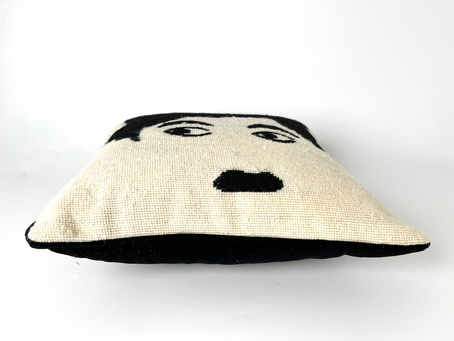 Jonathan Adler Face Needlepoint Black Cream Decorative Throw Pillow