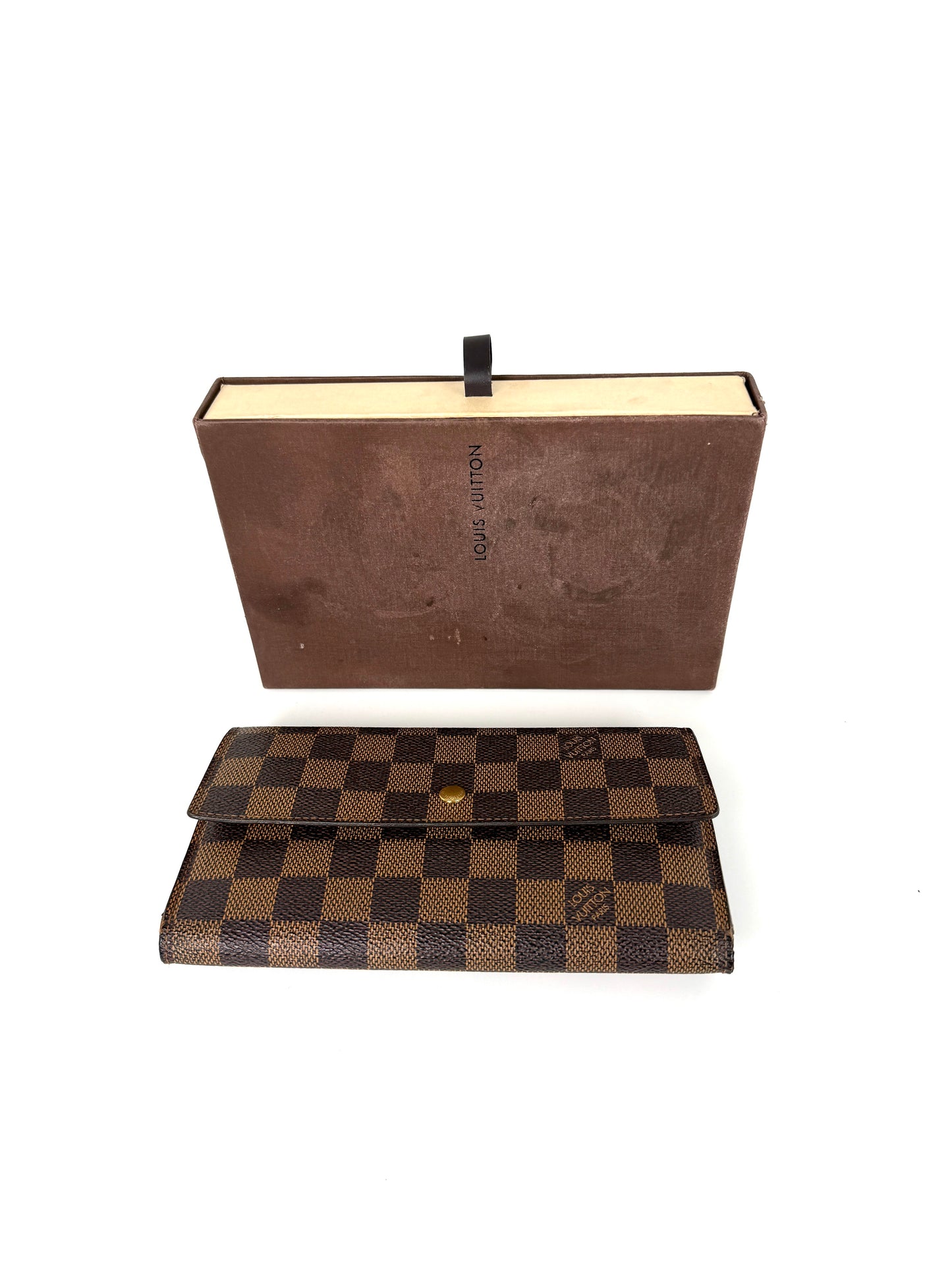 LOUIS VUITTON Damier Ebene Sarah Long Flap Canvas Wallet