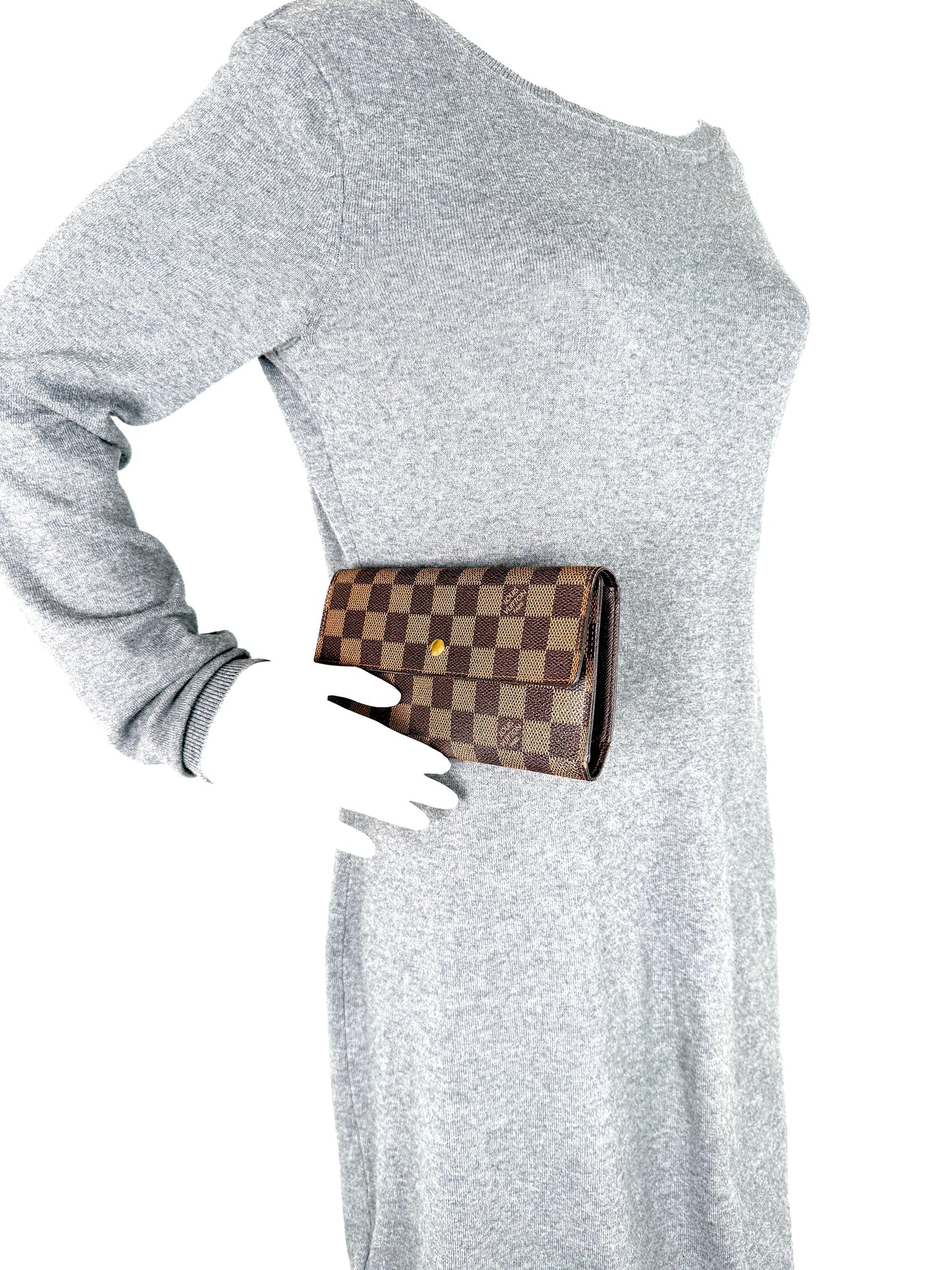 LOUIS VUITTON Damier Ebene Sarah Long Flap Canvas Wallet