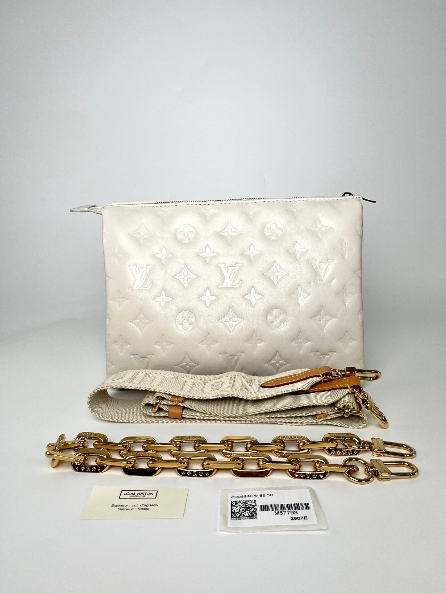 Louis Vuitton Coussin Cream Embossed Leather PM Bag White crossbody bag what to wear