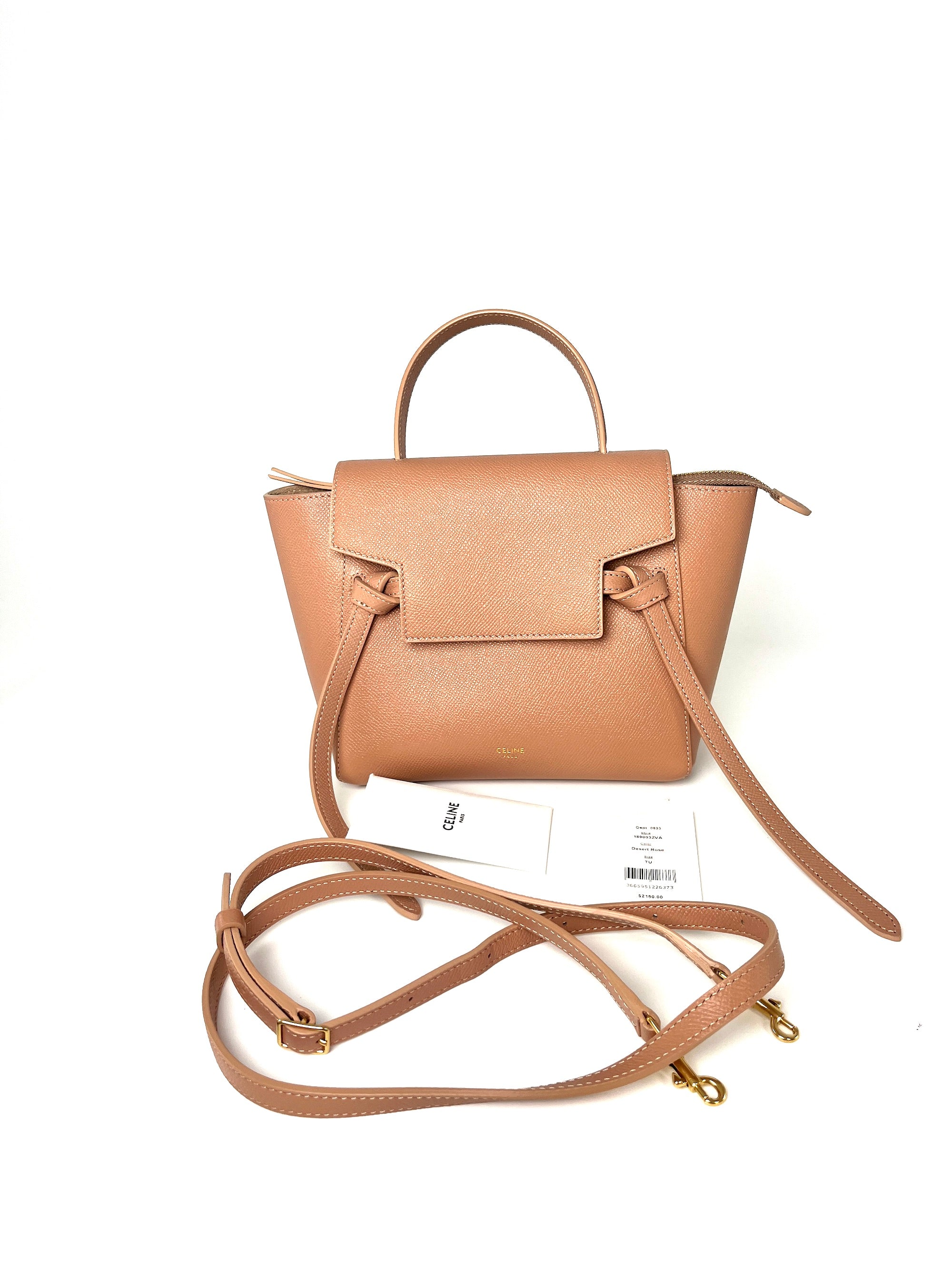 Celine Nano Belt Desert Rose Grained Calfskin Crossbody Bag Fashion Reloved