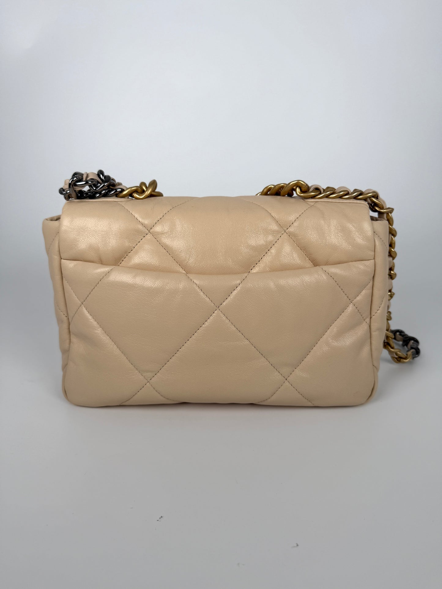 CHANEL 19 2020 Medium Beige Goatskin Gold Hardware Flap Bag