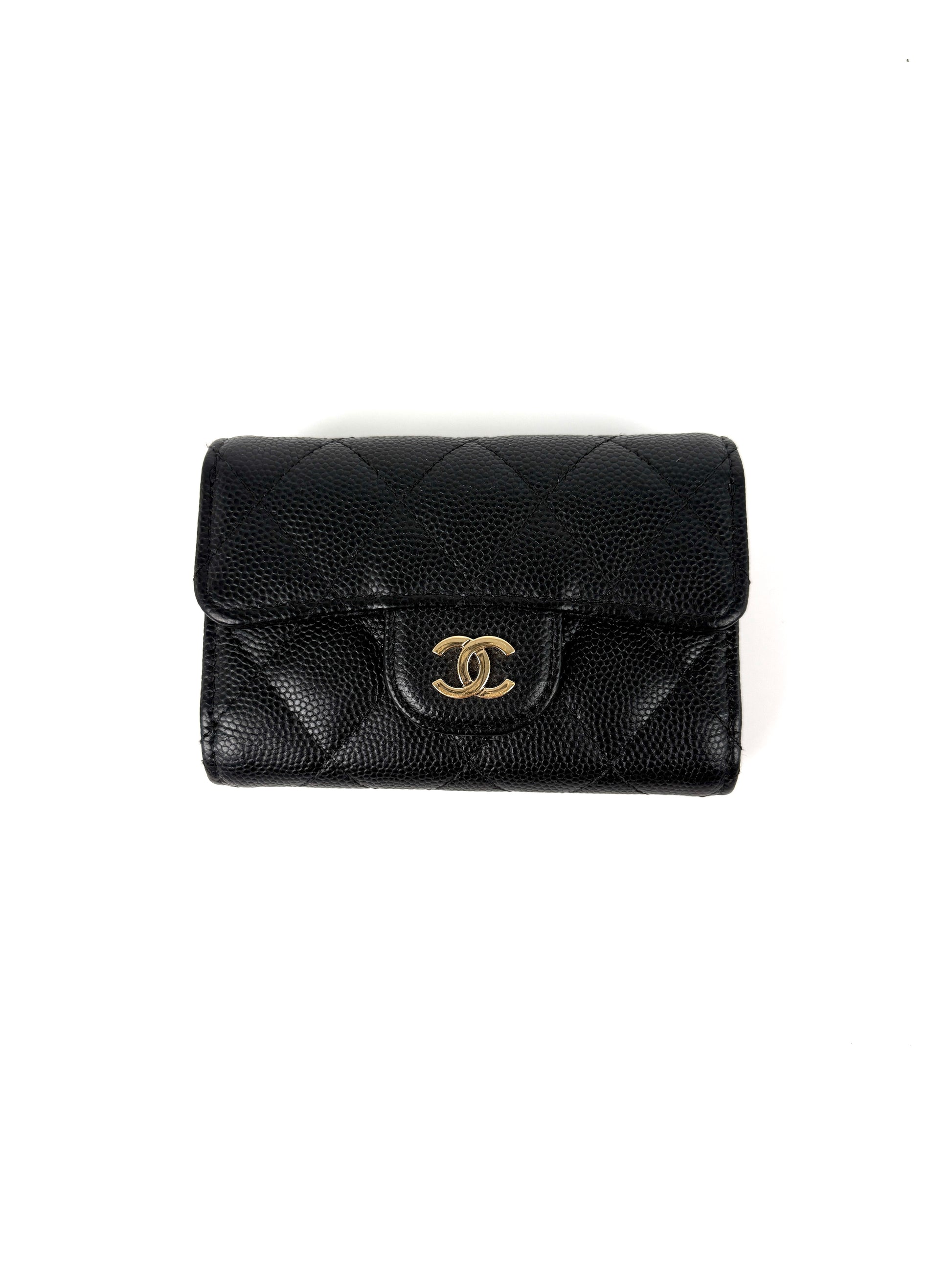 CHANEL Black 4 O-Key CC Quilted Caviar Leather Flap Holder Pouch 