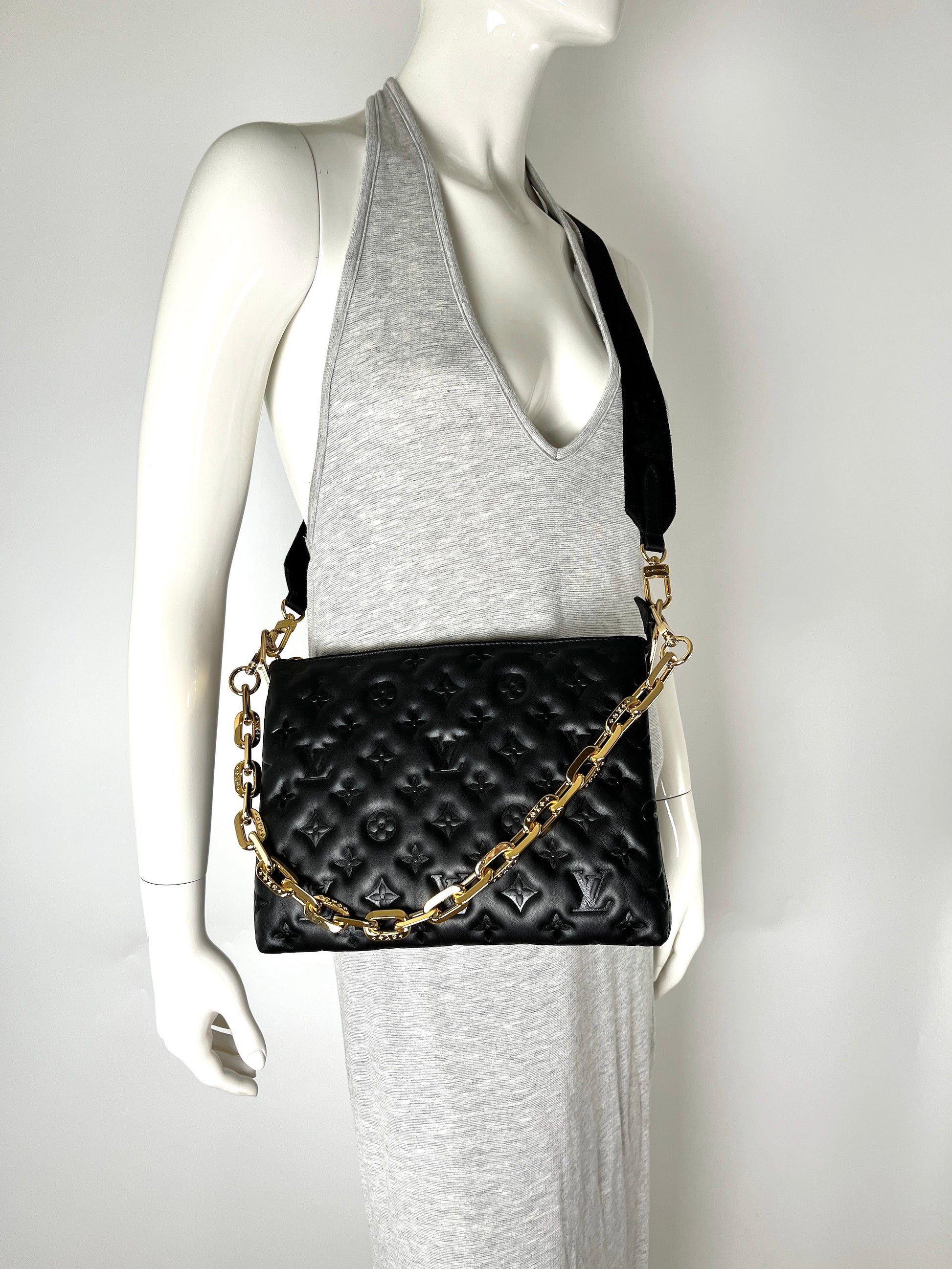 Louis Vuitton Coussin Black Embossed Leather PM Bag Crossbody Bag Versatile bag designer bag for less what to wear 