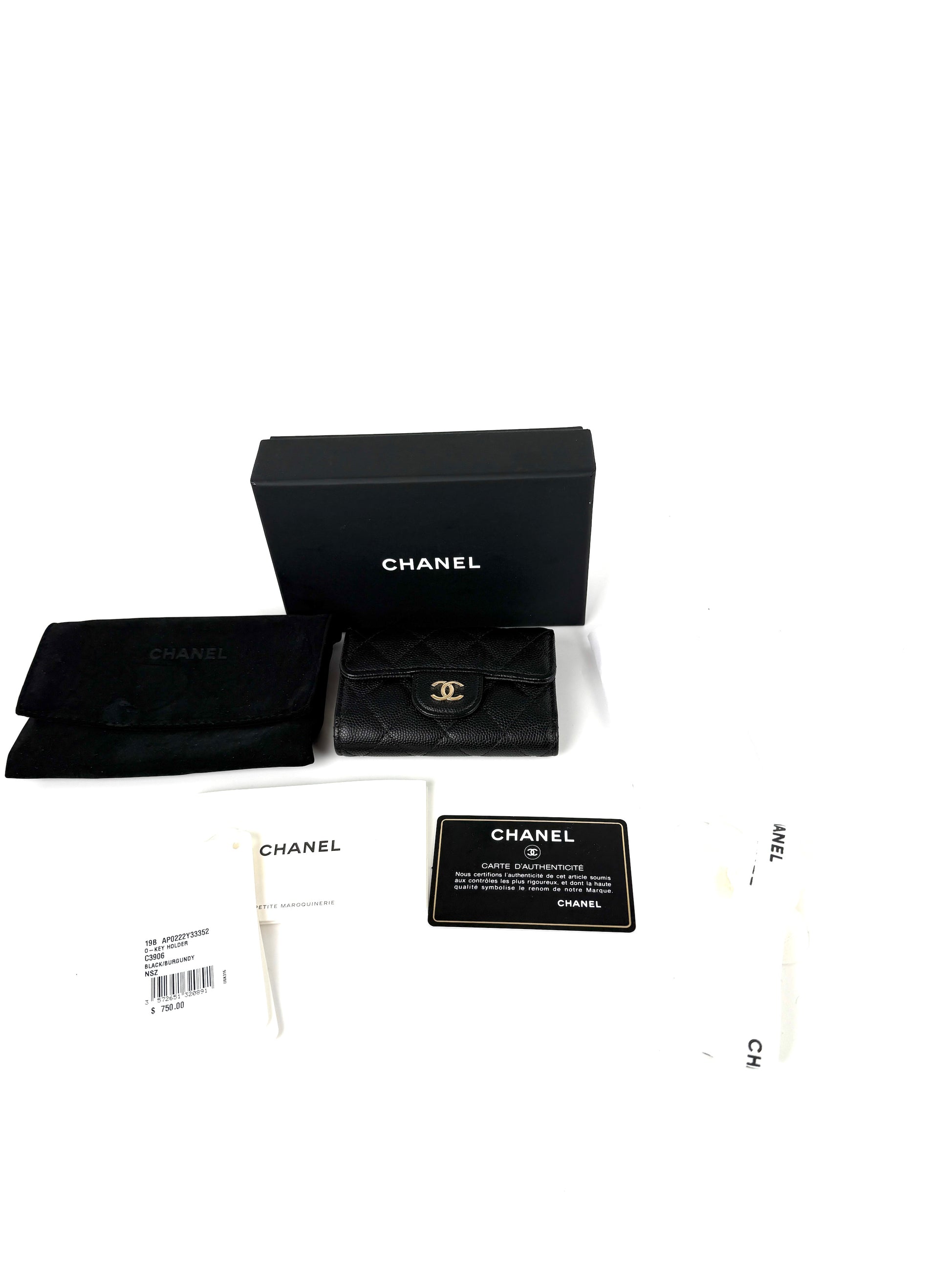 CHANEL Black 4 O-Key CC Quilted Caviar Leather Flap Holder Pouch 